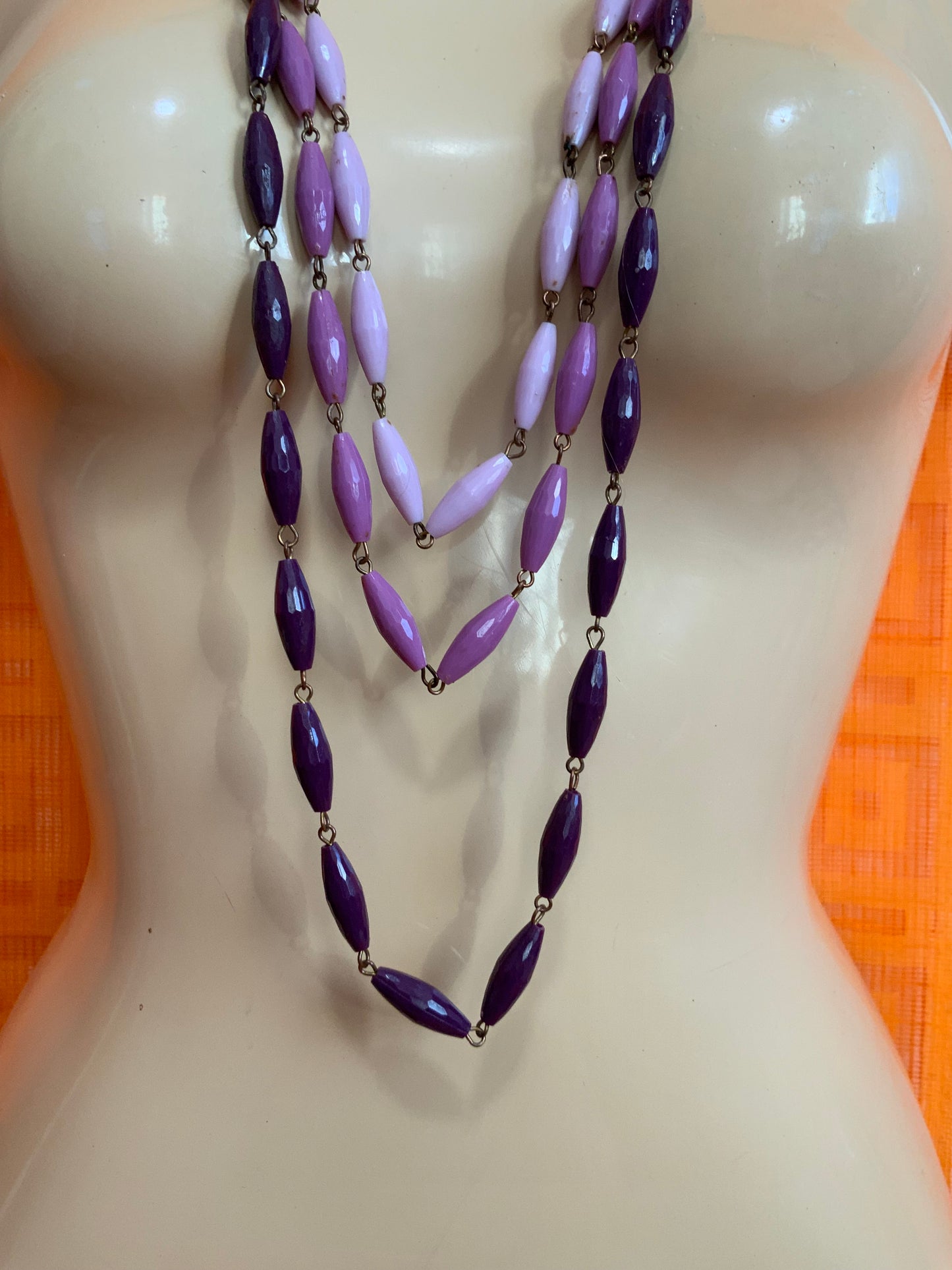 Collier 3 rangs Boules losanges Vintage 1970/80