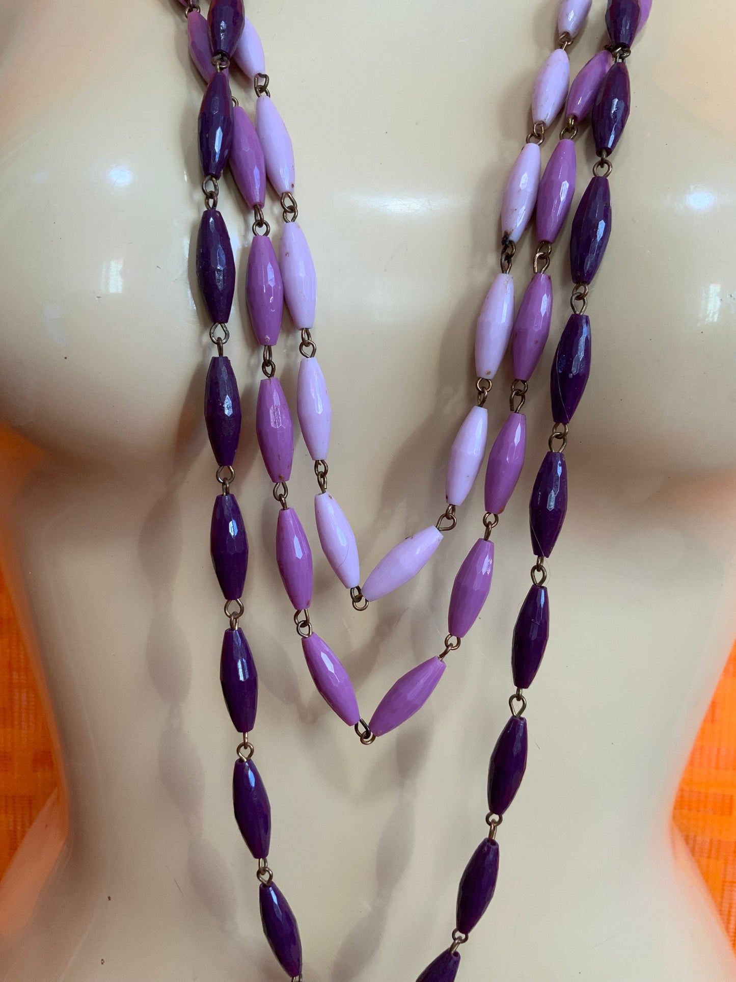 Collier 3 rangs Boules losanges Vintage 1970/80