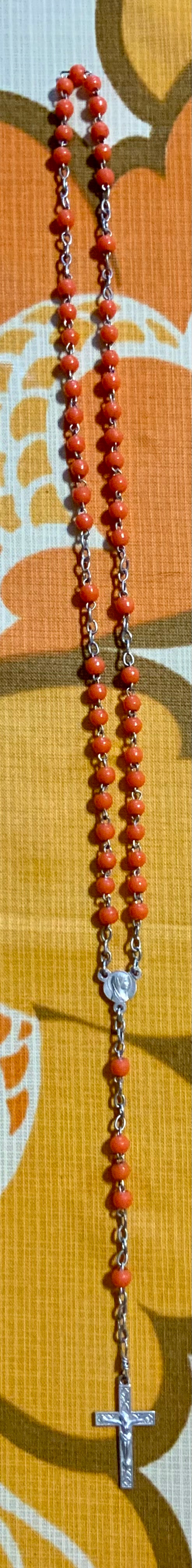 Collier Chapelet boules oranges Vintage Ancien
