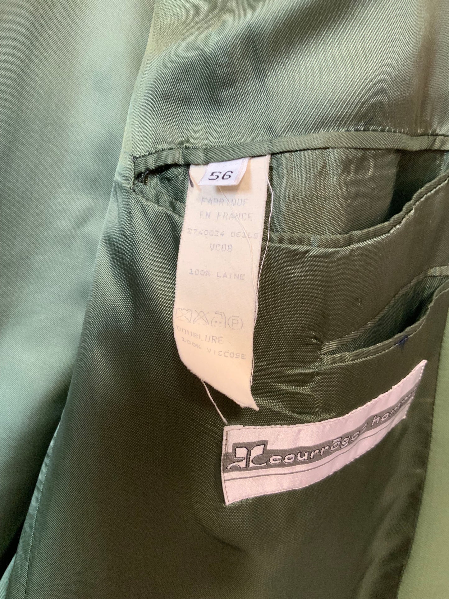 Blazer Droit Veste Laine vert amande maison Courreges Vintage 1980