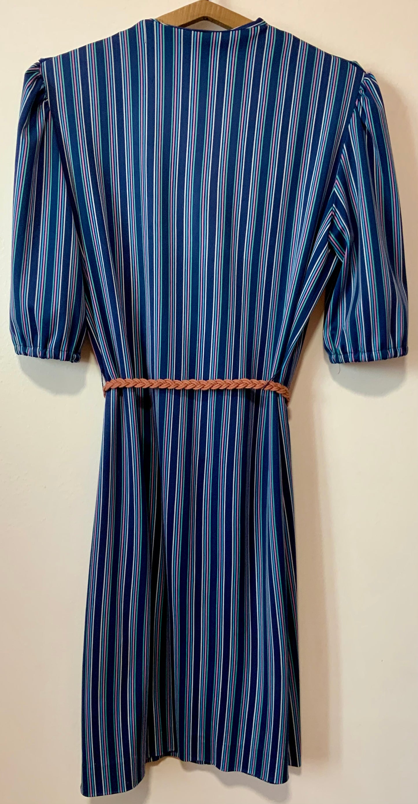 Robe à col volant Mausner France à rayures Vintage 1980