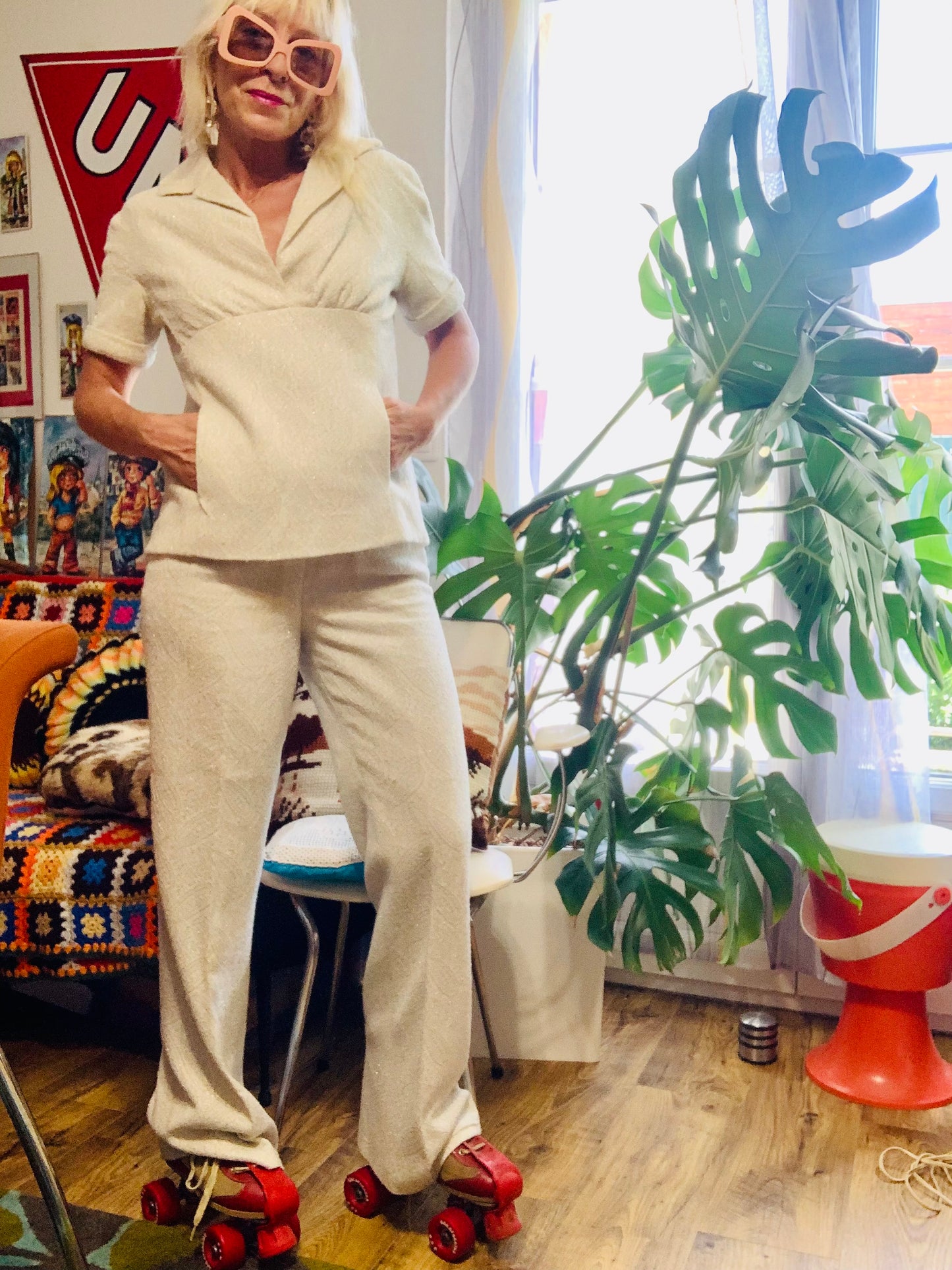 Magnifique ensemble 1970 Allemagne Fait main Pailleté Flare Pattes d’éléphant