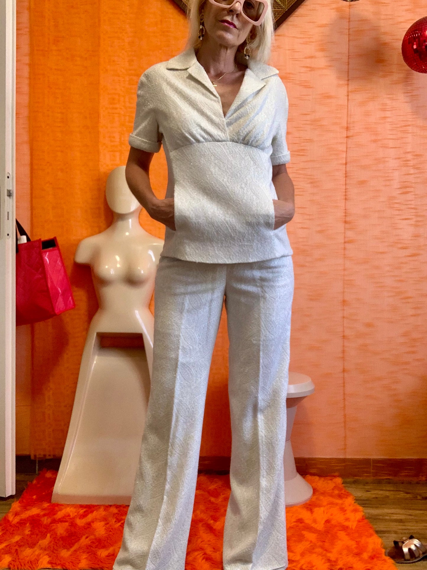 Magnifique ensemble 1970 Allemagne Fait main Pailleté Flare Pattes d’éléphant