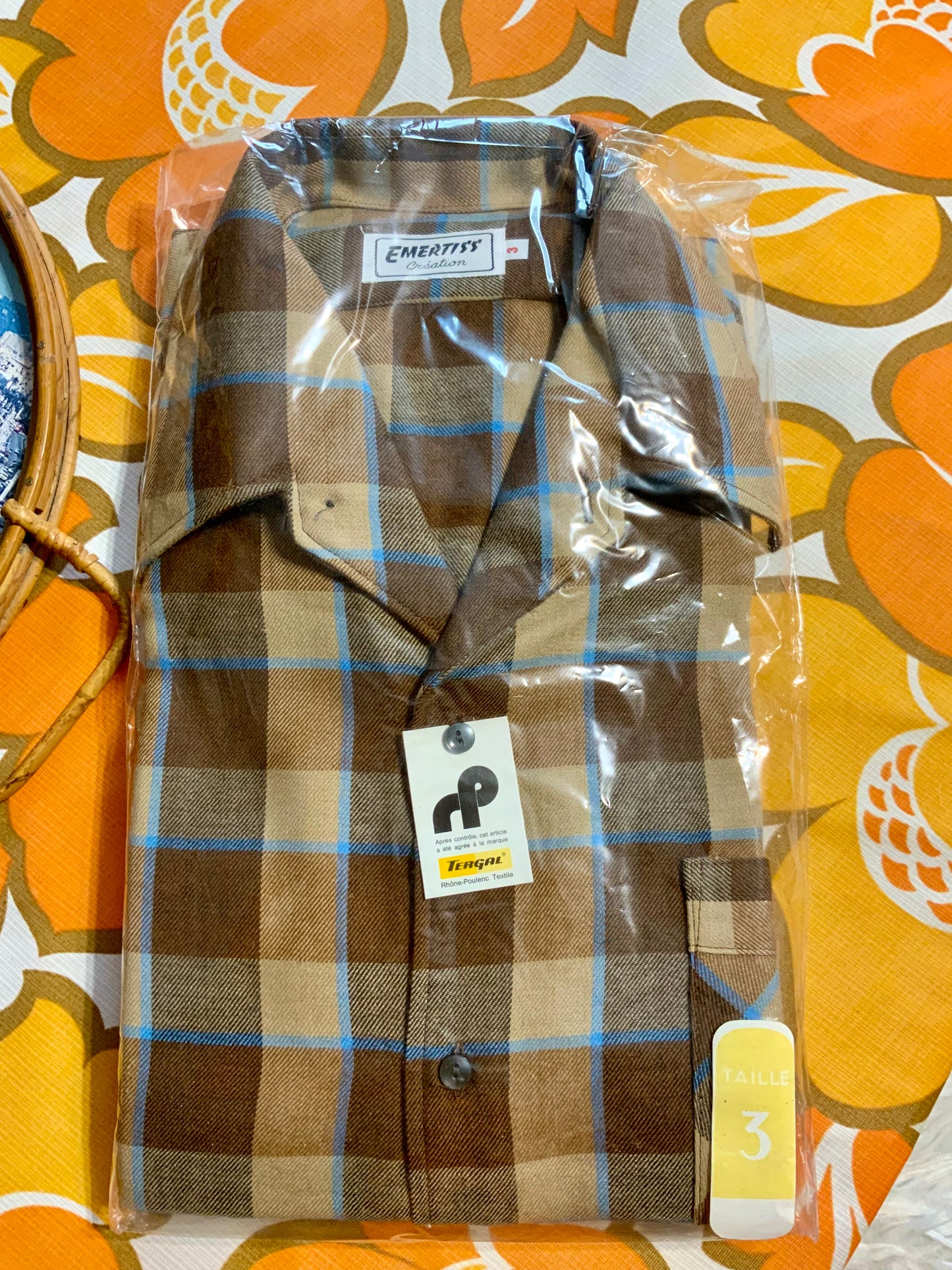 Chemise à carreaux Deadstock 1980 Tergal création France