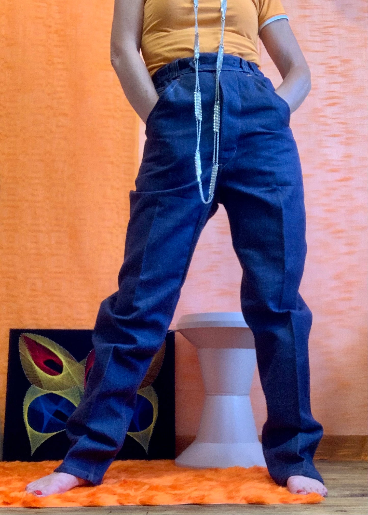 Jean Denim Pur Deadstock 1970/80 Coton Sanfor Surpiqué orange