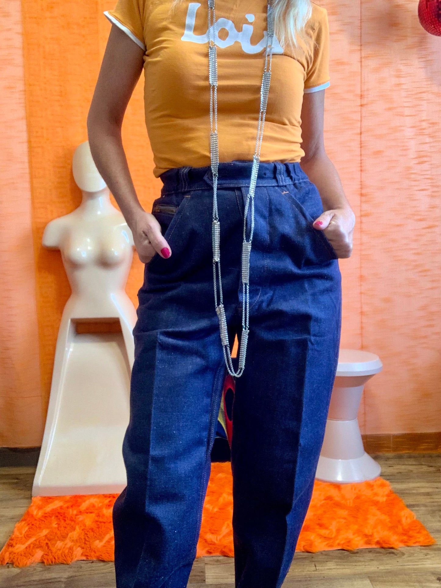 Jean Denim Pur Deadstock 1970/80 Coton Sanfor Surpiqué orange