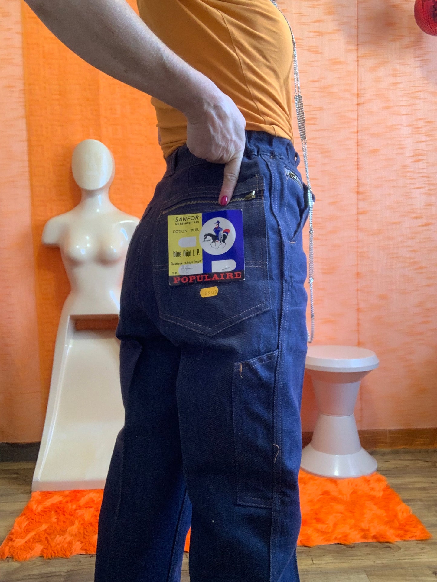 Jean Denim Pur Deadstock 1970/80 Coton Sanfor Surpiqué orange