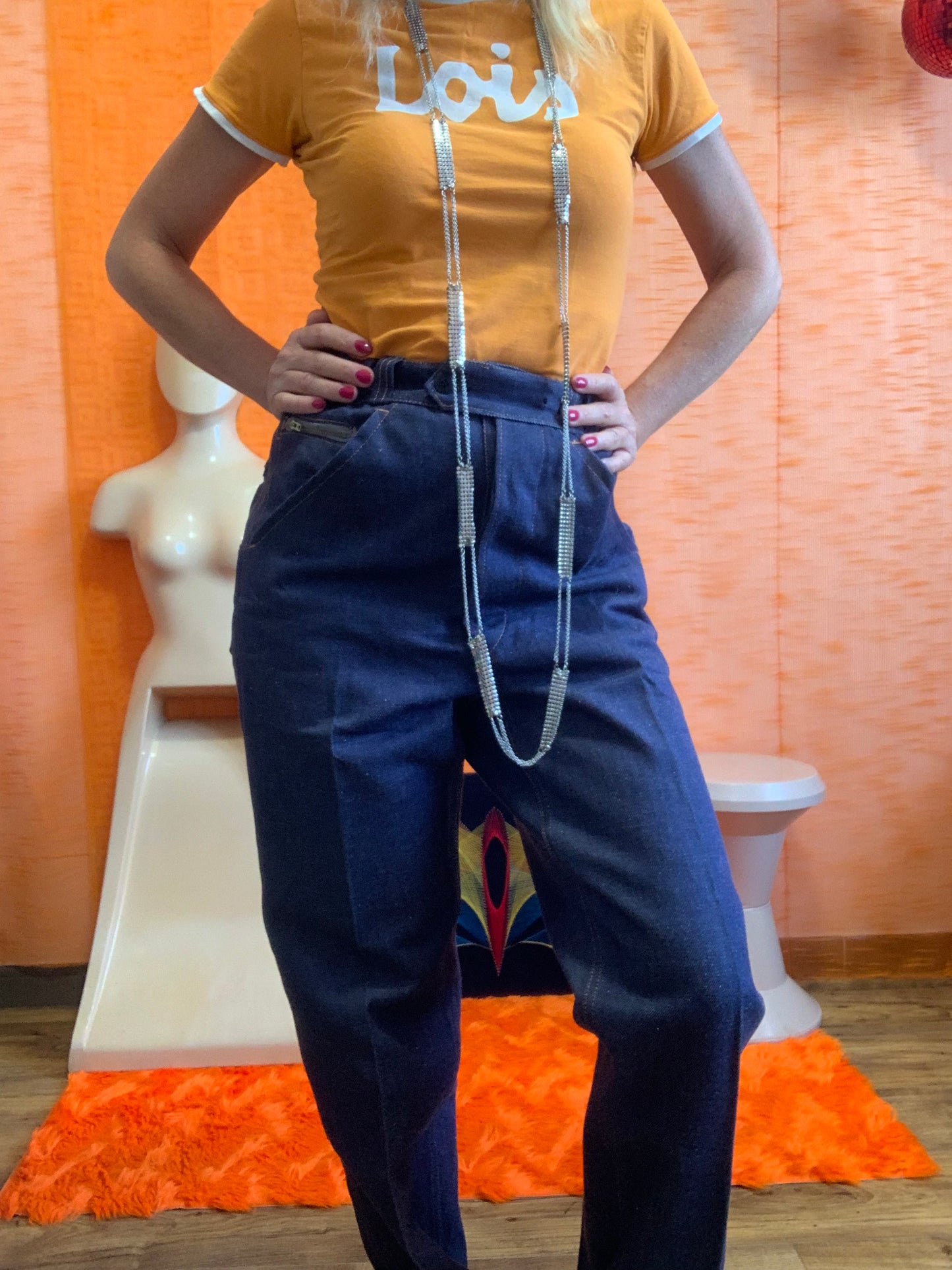 Jean Denim Pur Deadstock 1970/80 Coton Sanfor Surpiqué orange