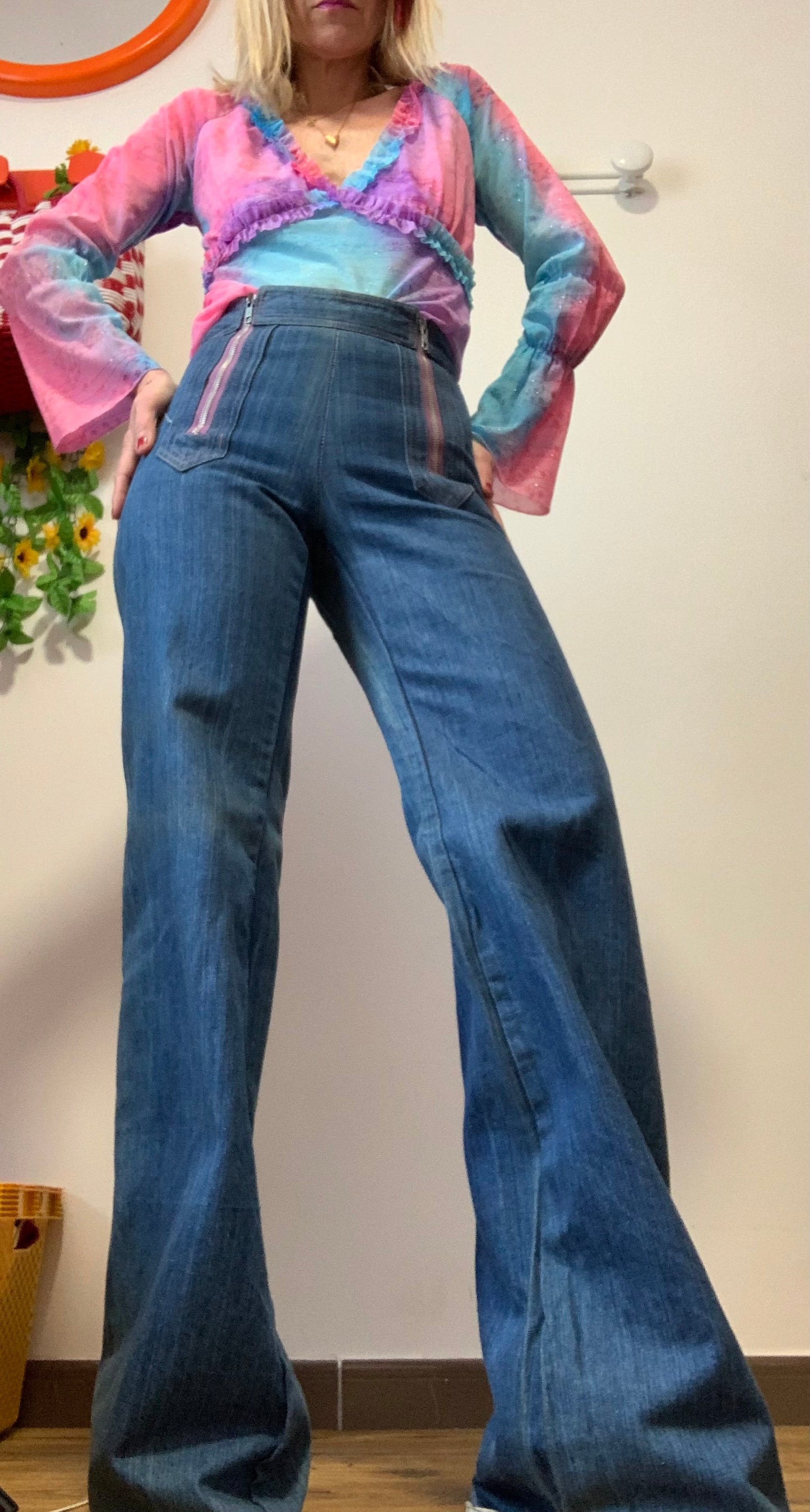 Sublime Jean Pattes d’éléphant 1970 Deadstock Modèle Elvis 1975