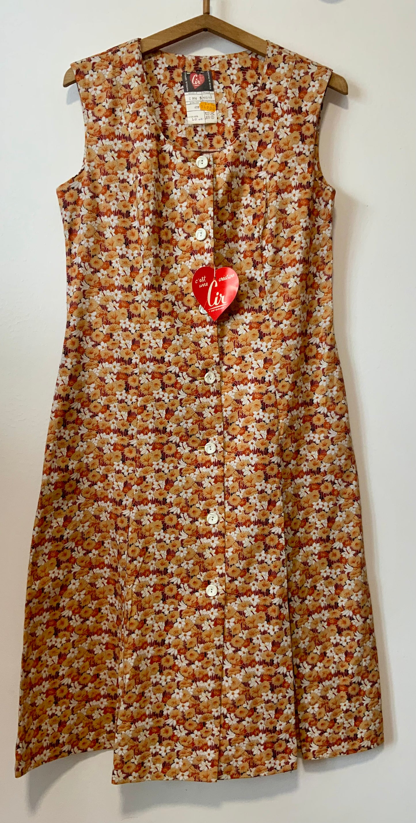 Robe Blouse à Fleurs oranges Vintage Deadstock 1970 Neuve France