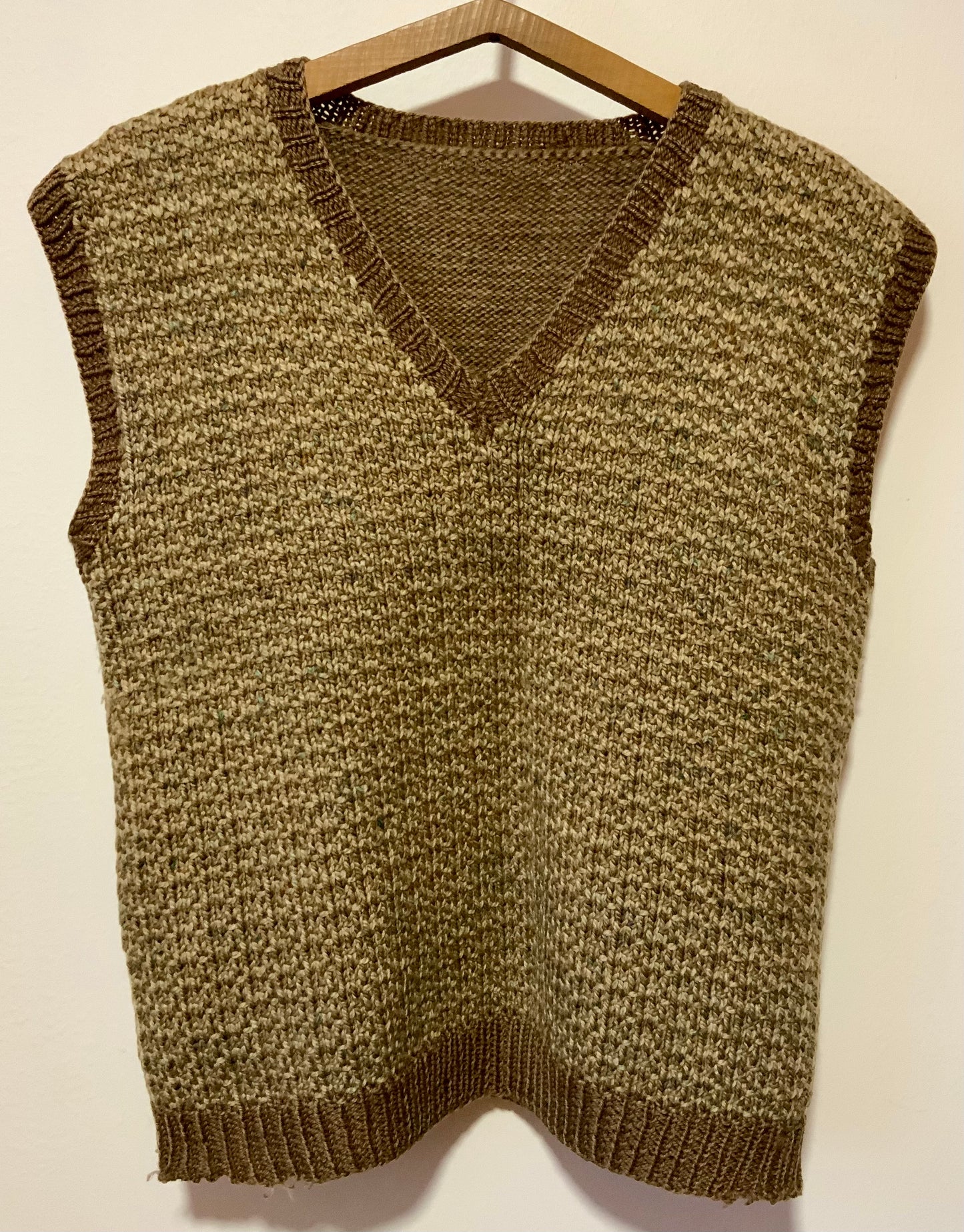 Tricot fait main Pull laine sans manche Vintage 1980 Carreaux