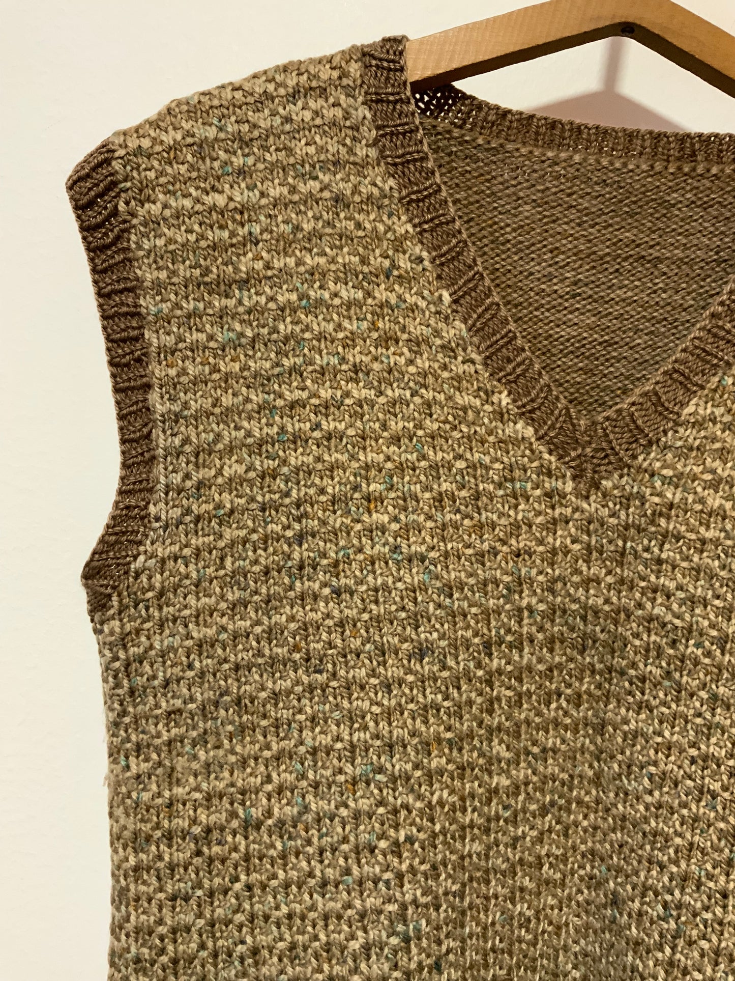 Tricot fait main Pull laine sans manche Vintage 1980 Carreaux