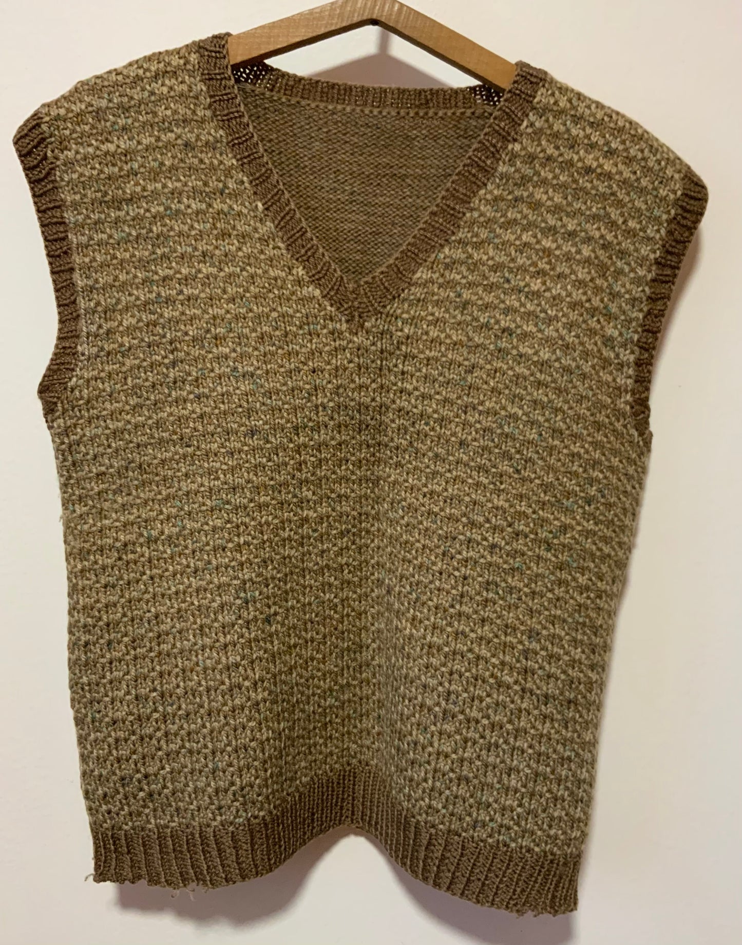 Tricot fait main Pull laine sans manche Vintage 1980 Carreaux