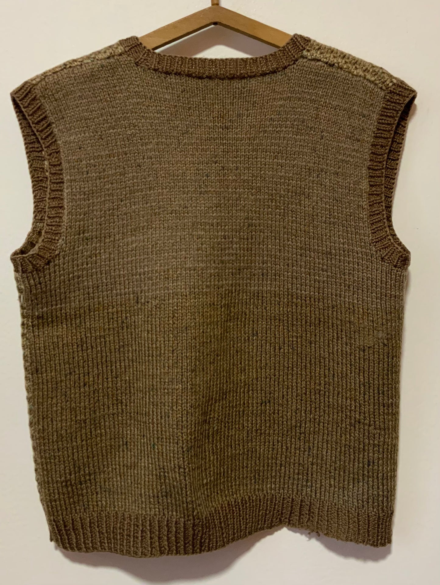 Tricot fait main Pull laine sans manche Vintage 1980 Carreaux