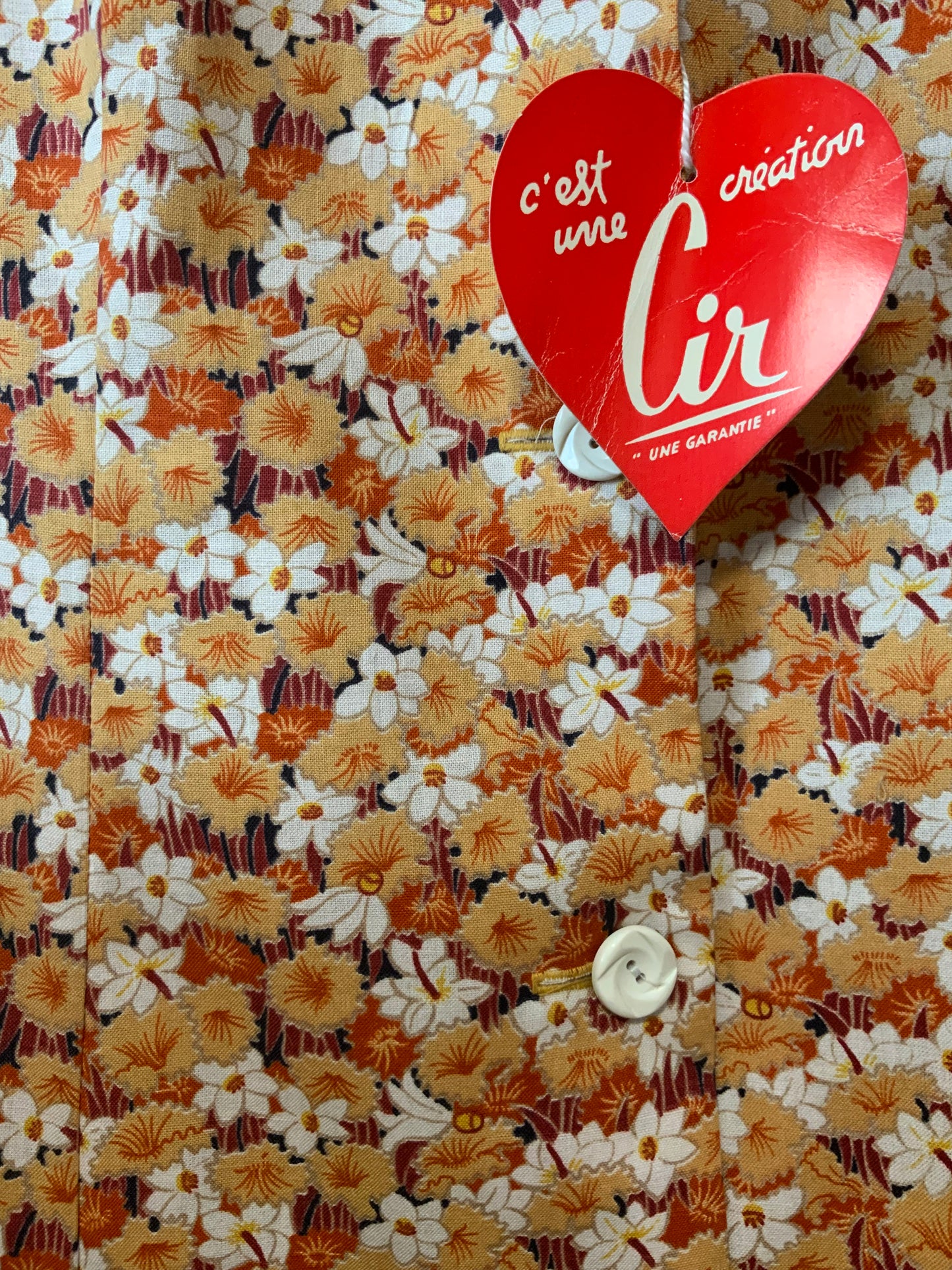 Robe Blouse à Fleurs oranges Vintage Deadstock 1970 Neuve France