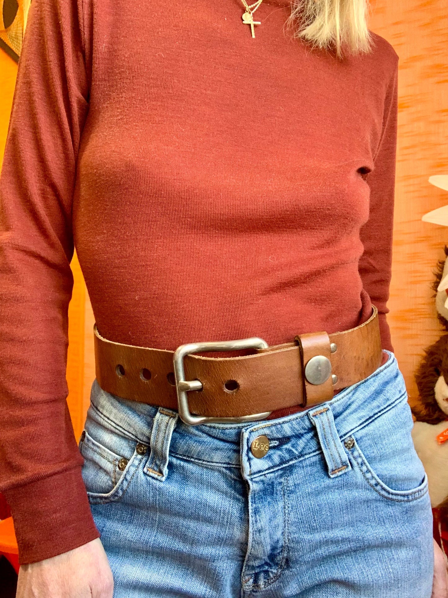Grosse ceinture en cuir marron used Vintage Authentique