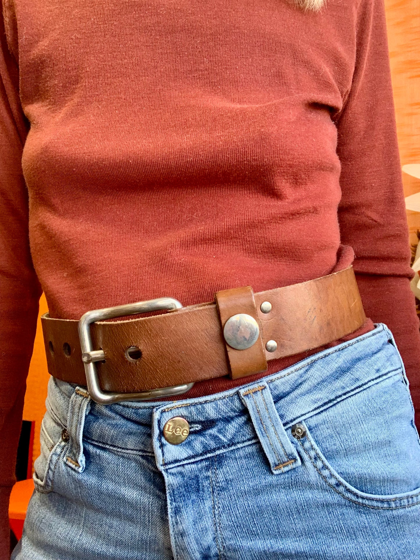 Grosse ceinture en cuir marron used Vintage Authentique