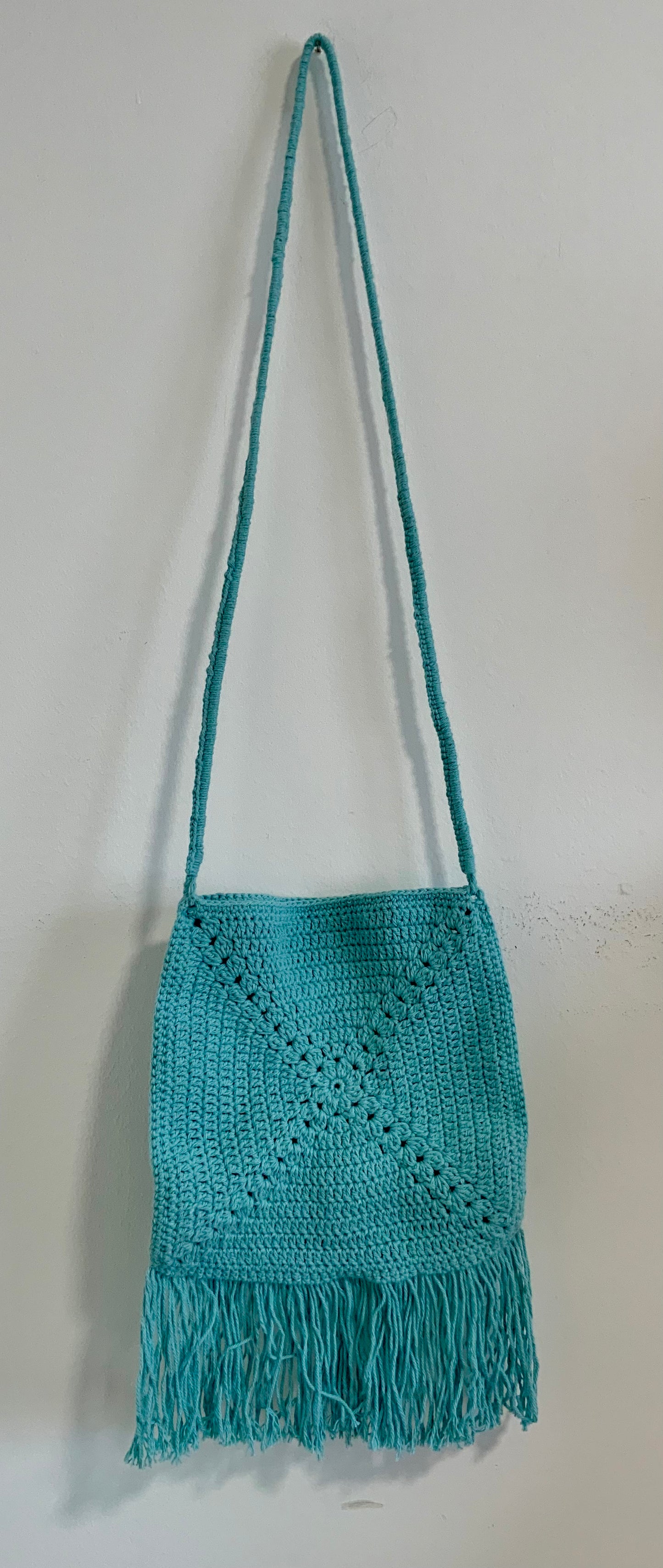 Sac tricot crochet Turquoise À bandoulière Vintage Hippie Chic