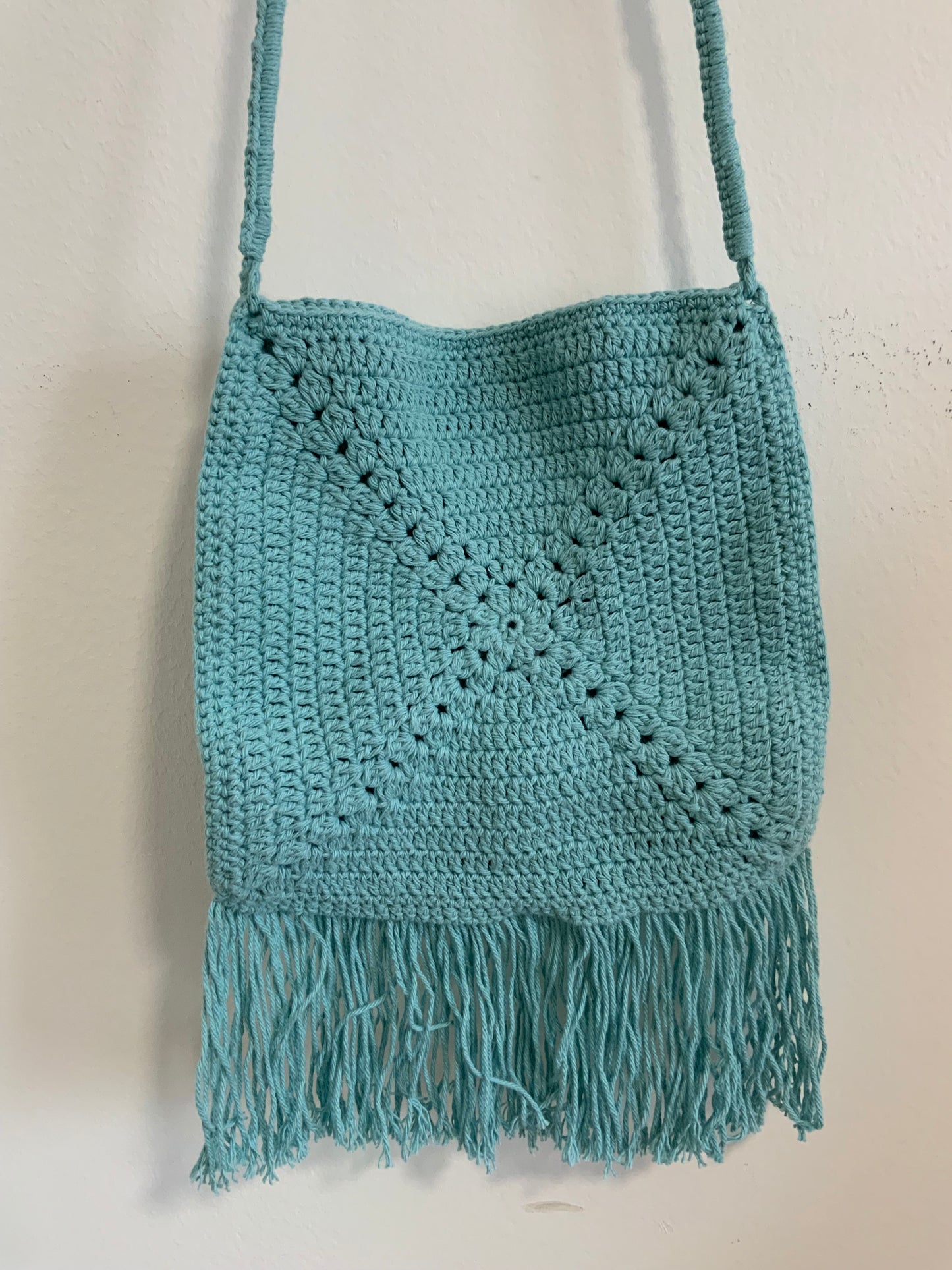 Sac tricot crochet Turquoise À bandoulière Vintage Hippie Chic