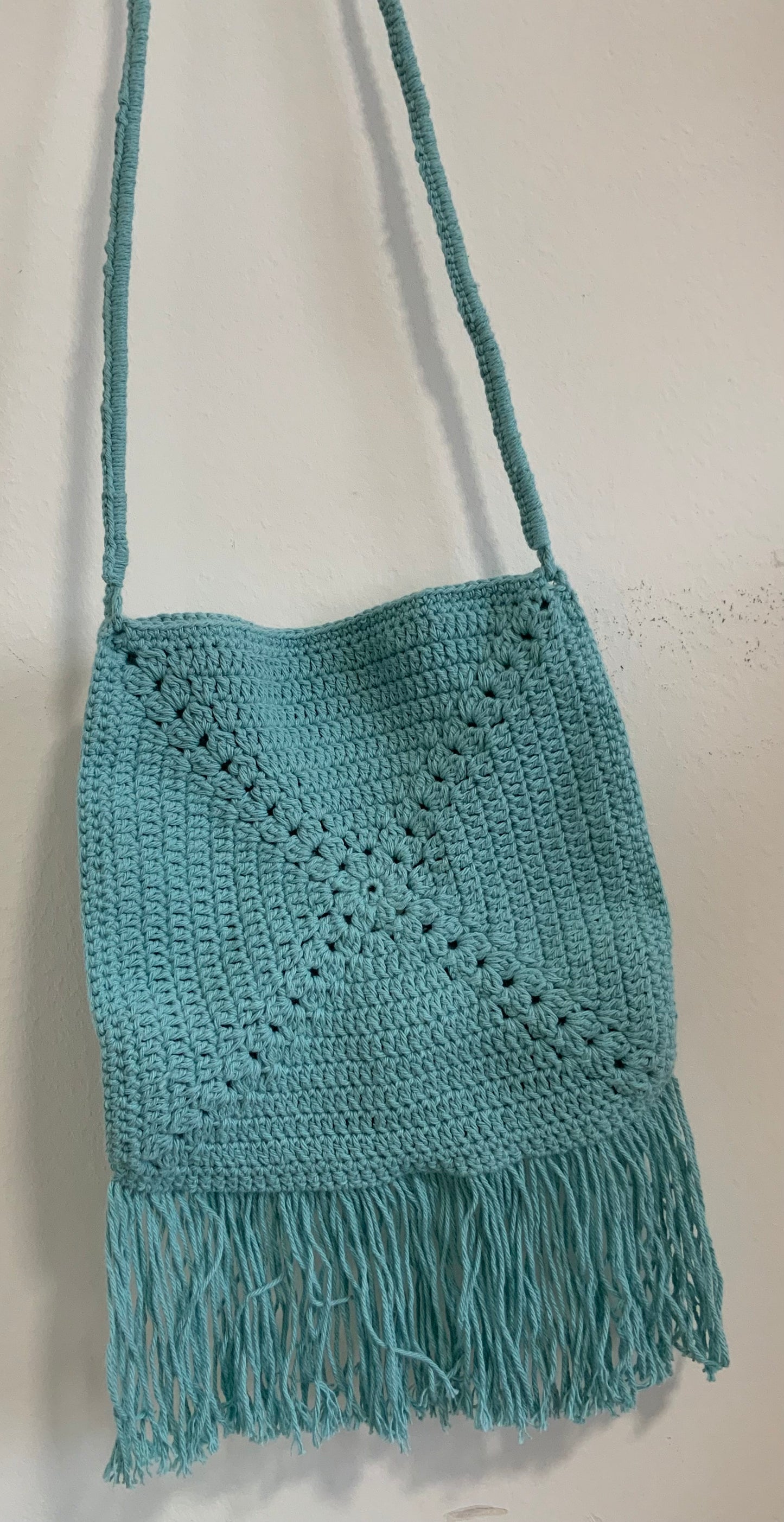 Sac tricot crochet Turquoise À bandoulière Vintage Hippie Chic