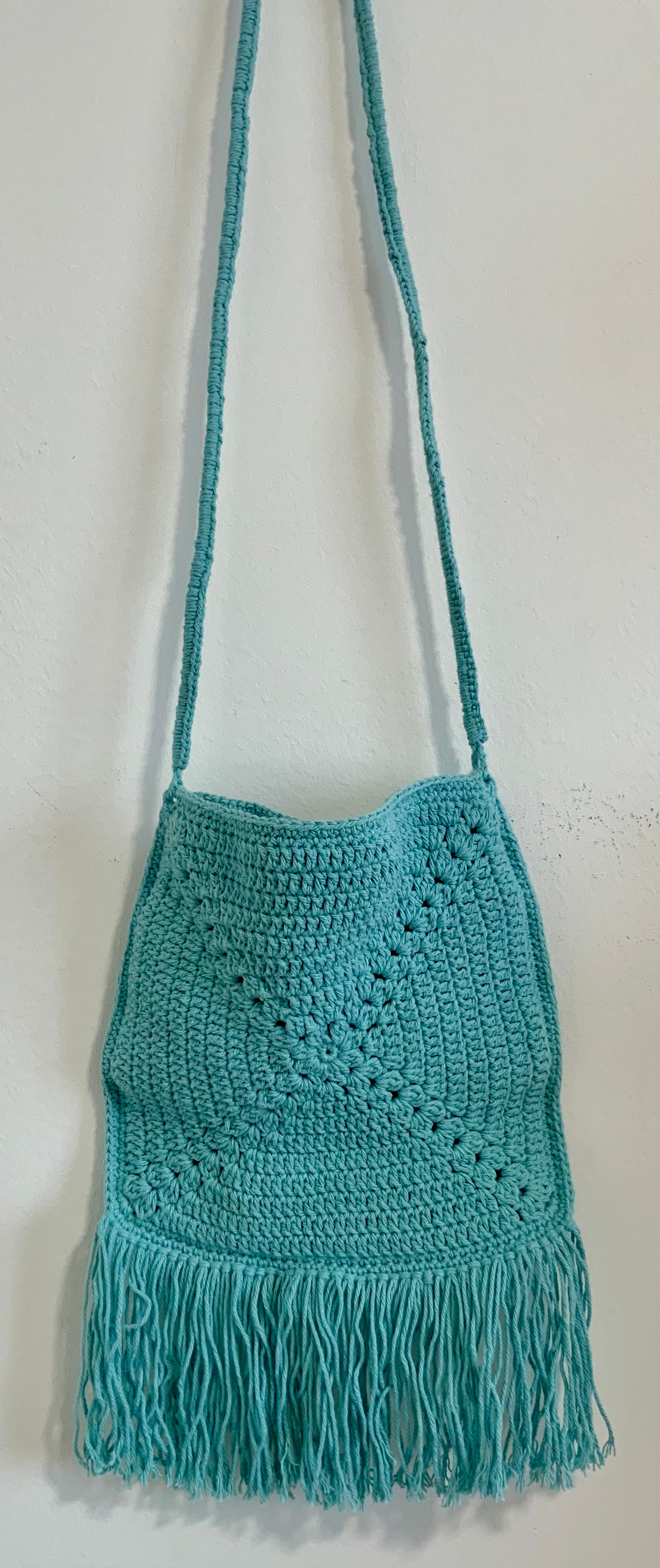 Sac tricot crochet Turquoise À bandoulière Vintage Hippie Chic