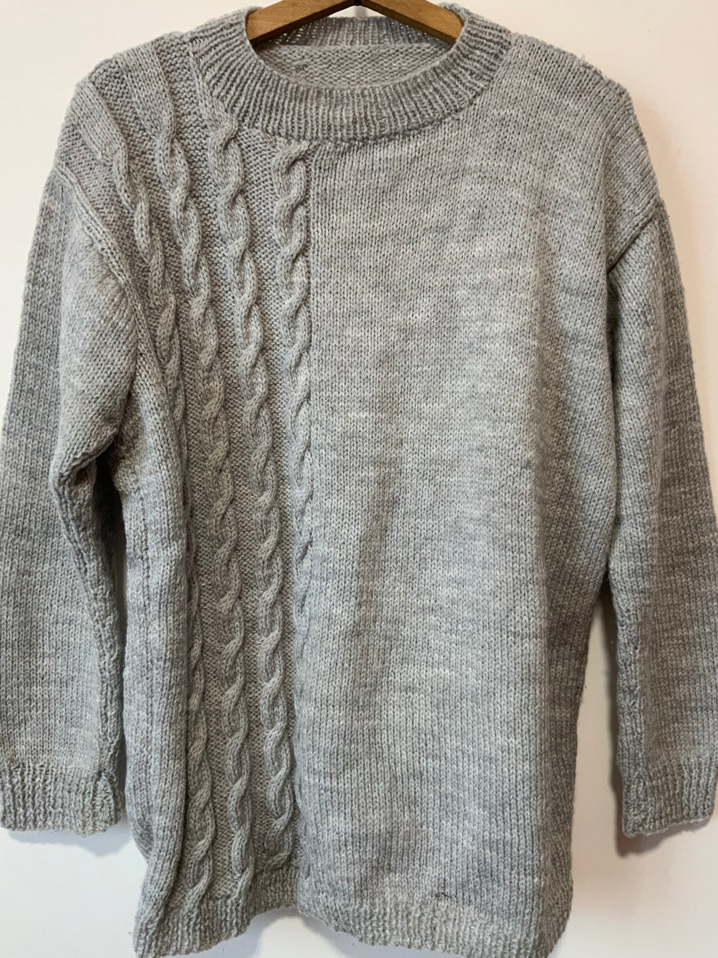 Pull Tricot Pure Laine Vintage Gris avec torsades