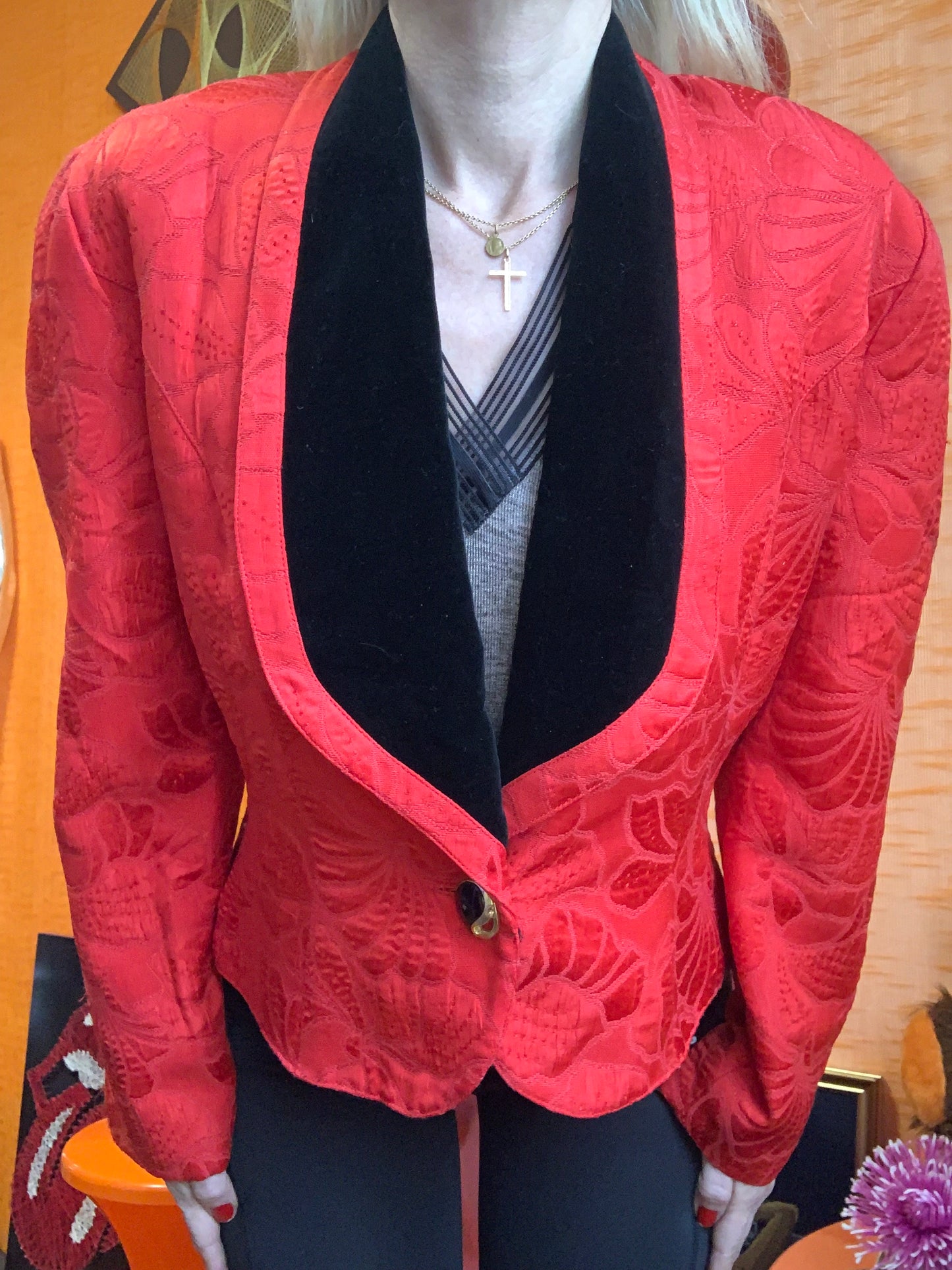 Sublime Veste Rouge et velours Vintage 1980/90 Création France