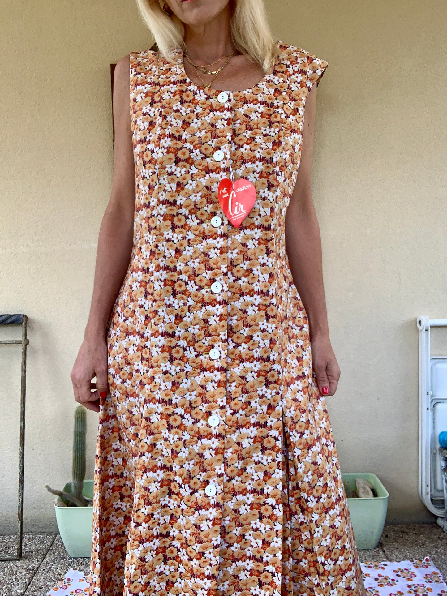 Robe Blouse à Fleurs oranges Vintage Deadstock 1970 Neuve France