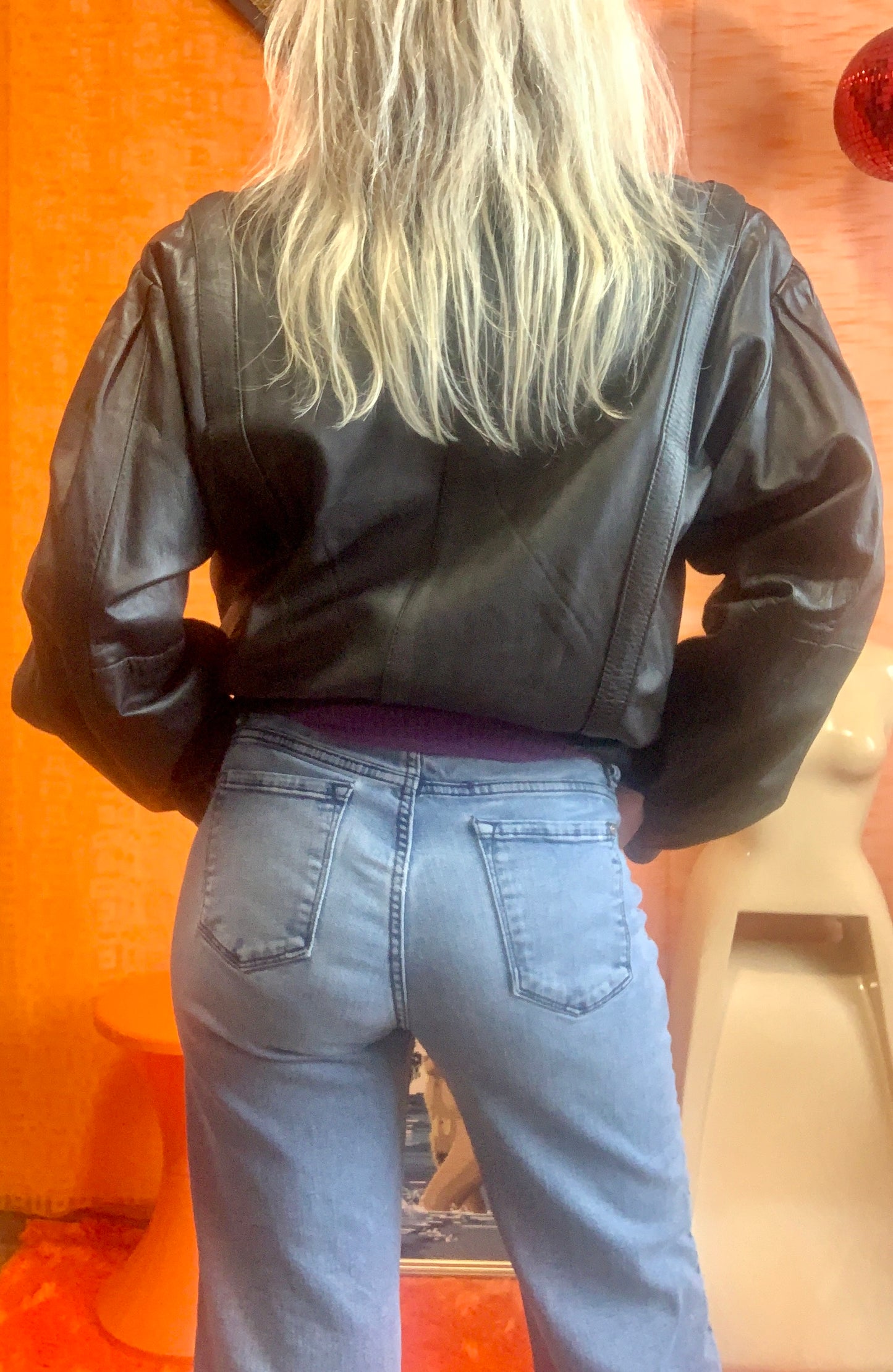 Blouson Cuir Noir Large Vintage Eighties Pur 1980