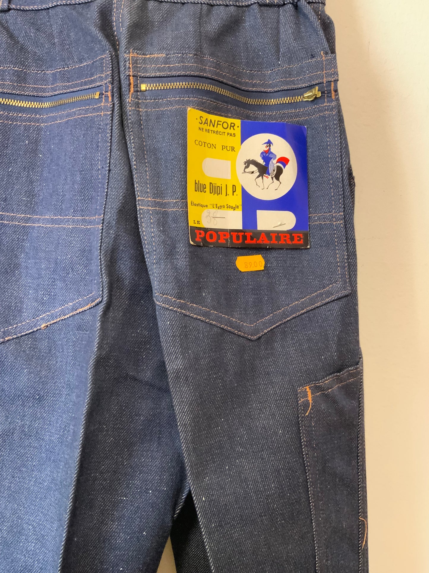 Jean Denim Pur Deadstock 1970/80 Coton Sanfor Surpiqué orange