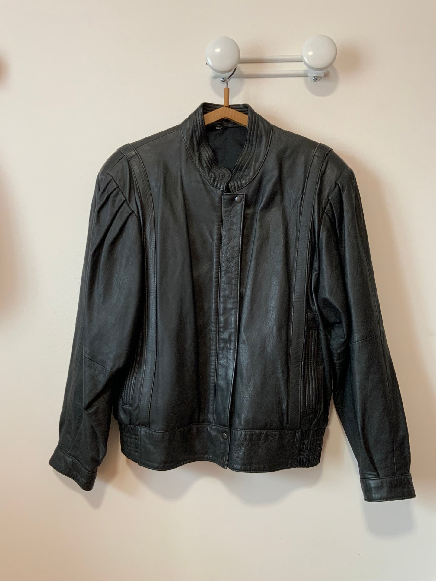 Blouson Cuir Noir Large Vintage Eighties Pur 1980