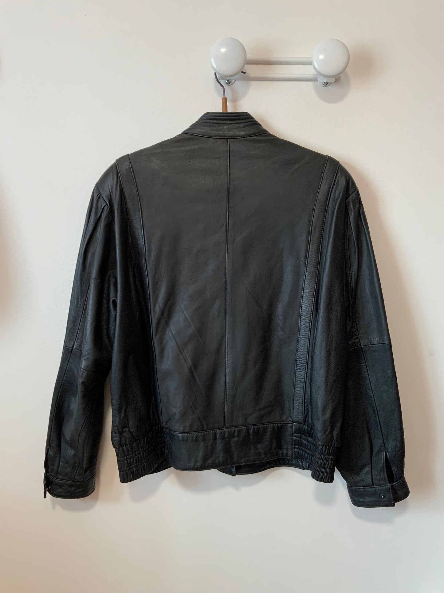 Blouson Cuir Noir Large Vintage Eighties Pur 1980