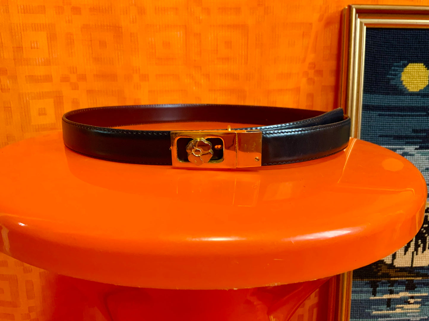 Ceinture cuir boucle fleur Vintage Ancien