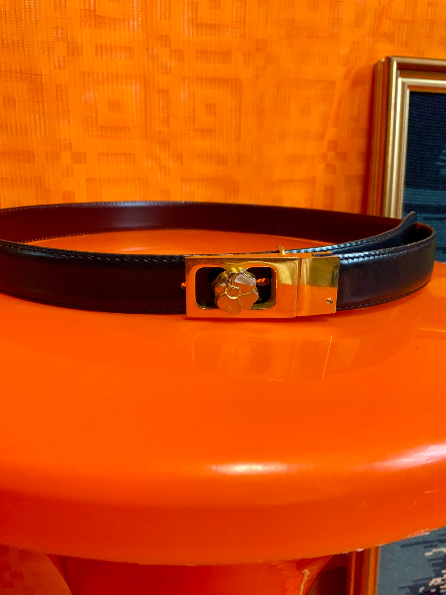 Ceinture cuir boucle fleur Vintage Ancien