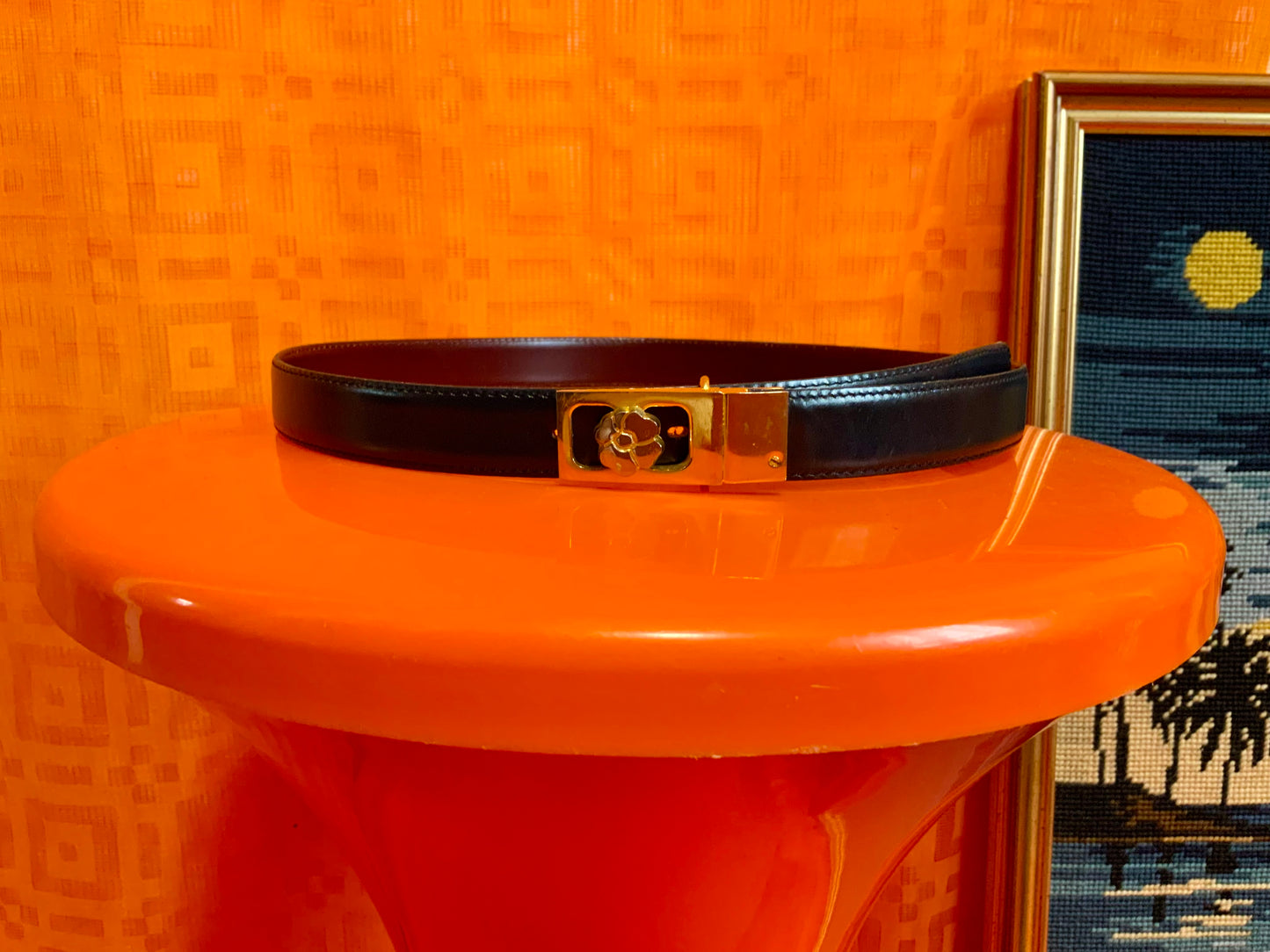 Ceinture cuir boucle fleur Vintage Ancien