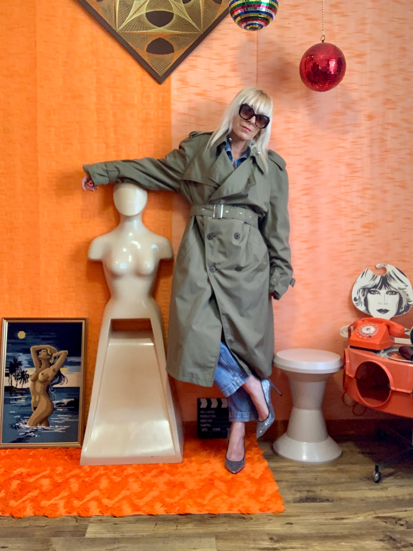 Très beau trench Kaki et Ecossais Vintage Élégance 1980