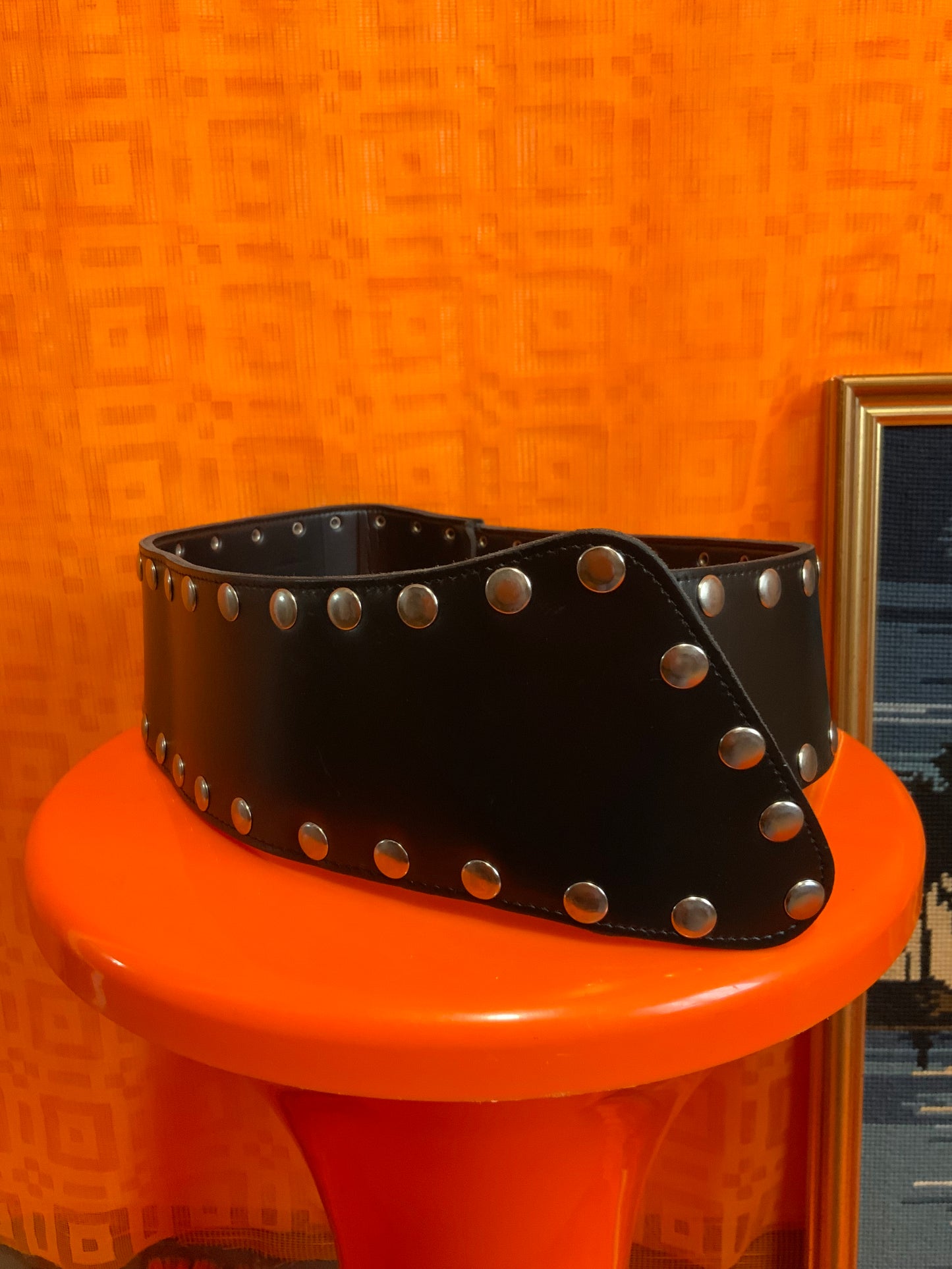 Ceinture Cuir Vinyle noir Ajustable Vintage Made in France 1990