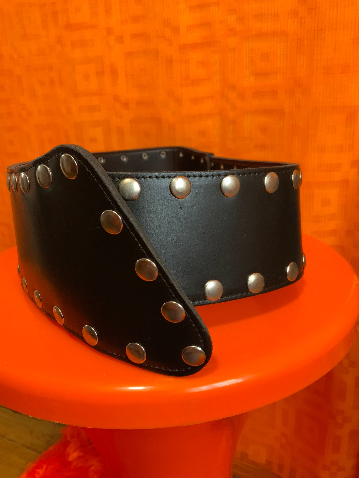 Ceinture Cuir Vinyle noir Ajustable Vintage Made in France 1990