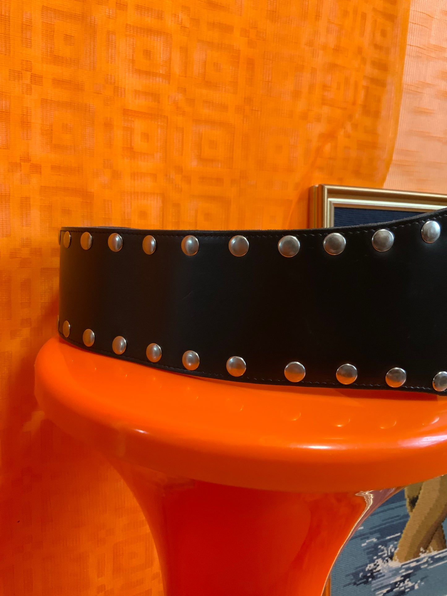 Ceinture Cuir Vinyle noir Ajustable Vintage Made in France 1990