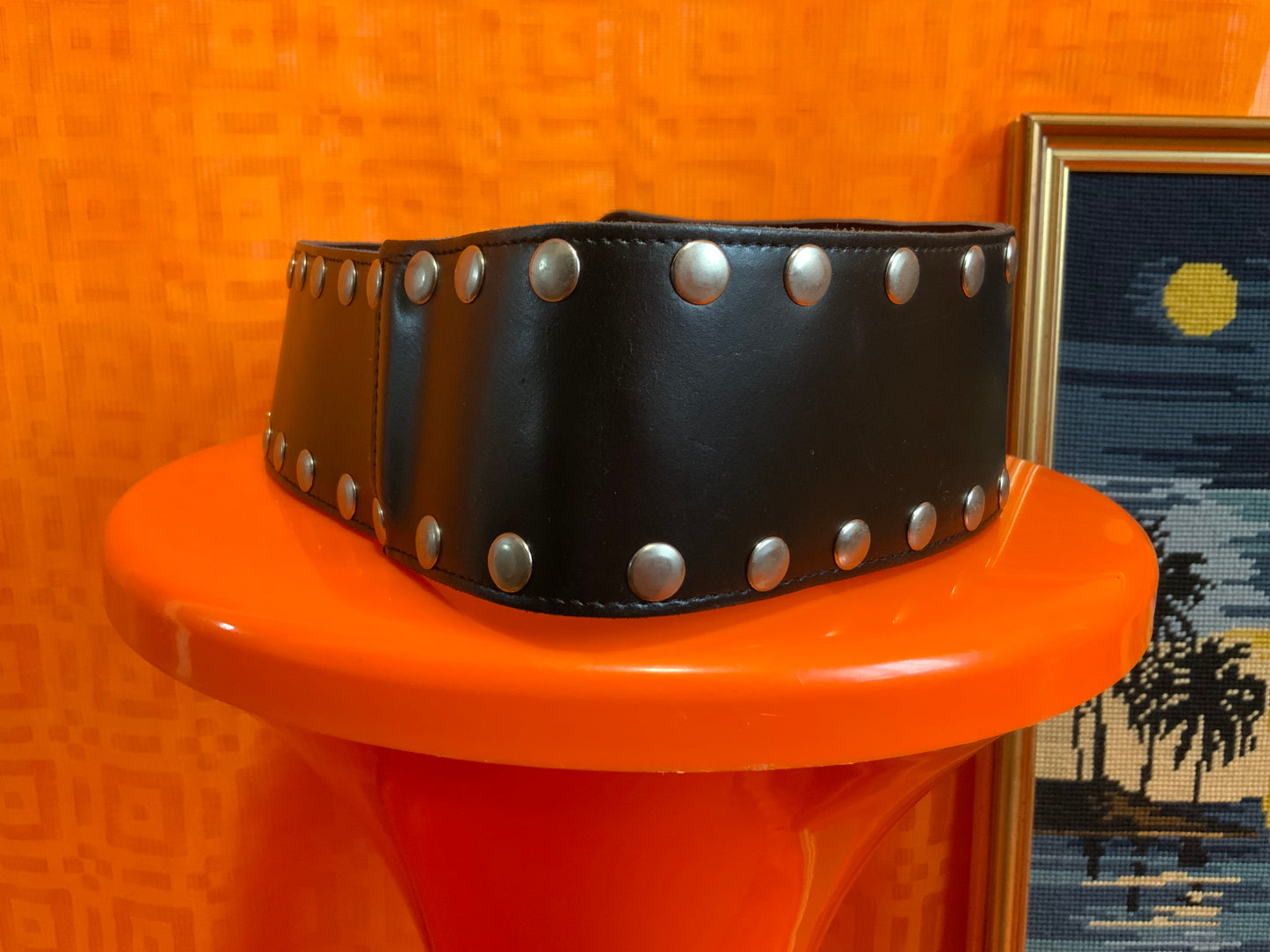 Ceinture Cuir Vinyle noir Ajustable Vintage Made in France 1990