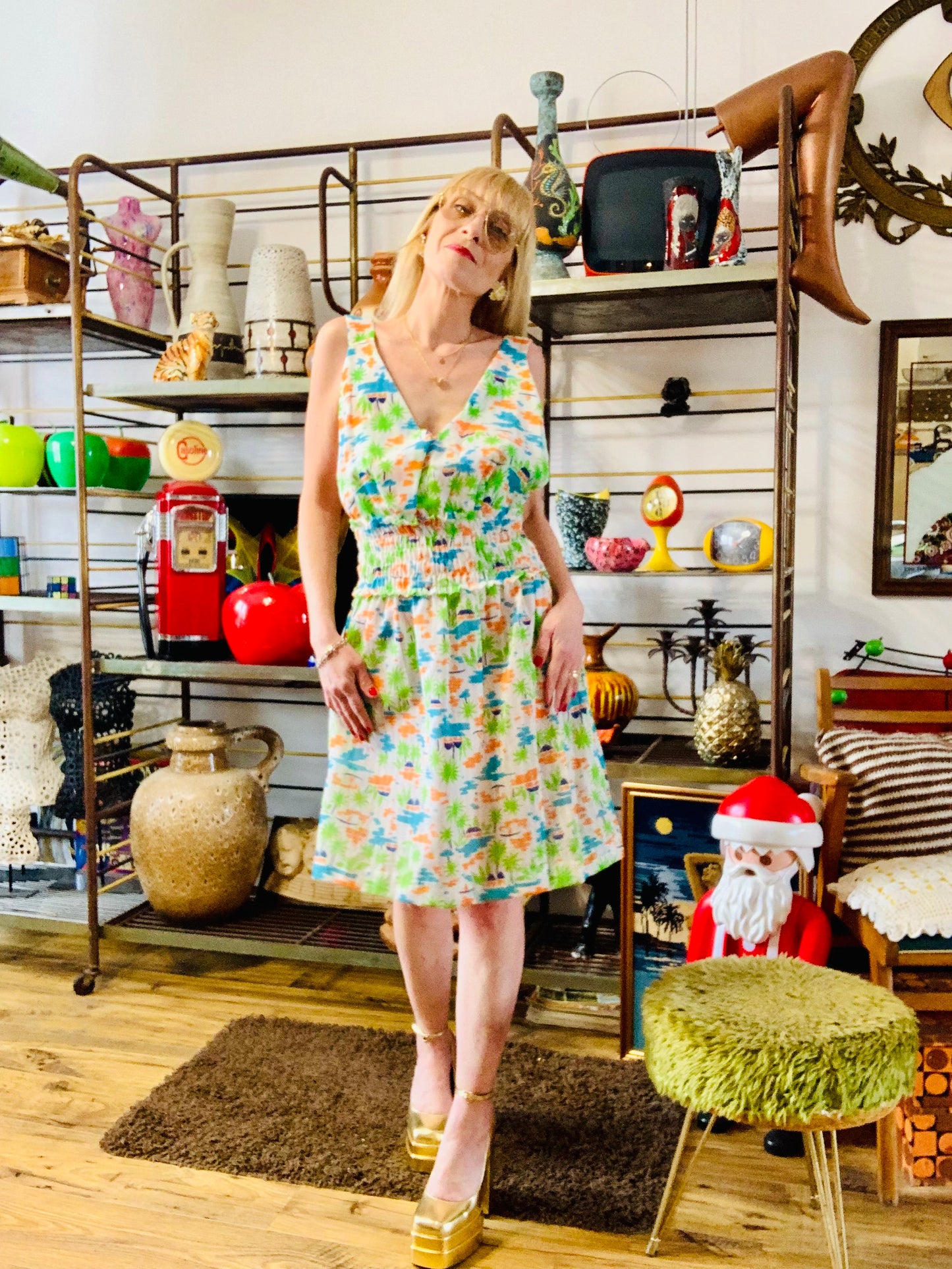 Robe Sexy A fleurs Été Vintage Dos Nu Bretelles 1970 Deadstock