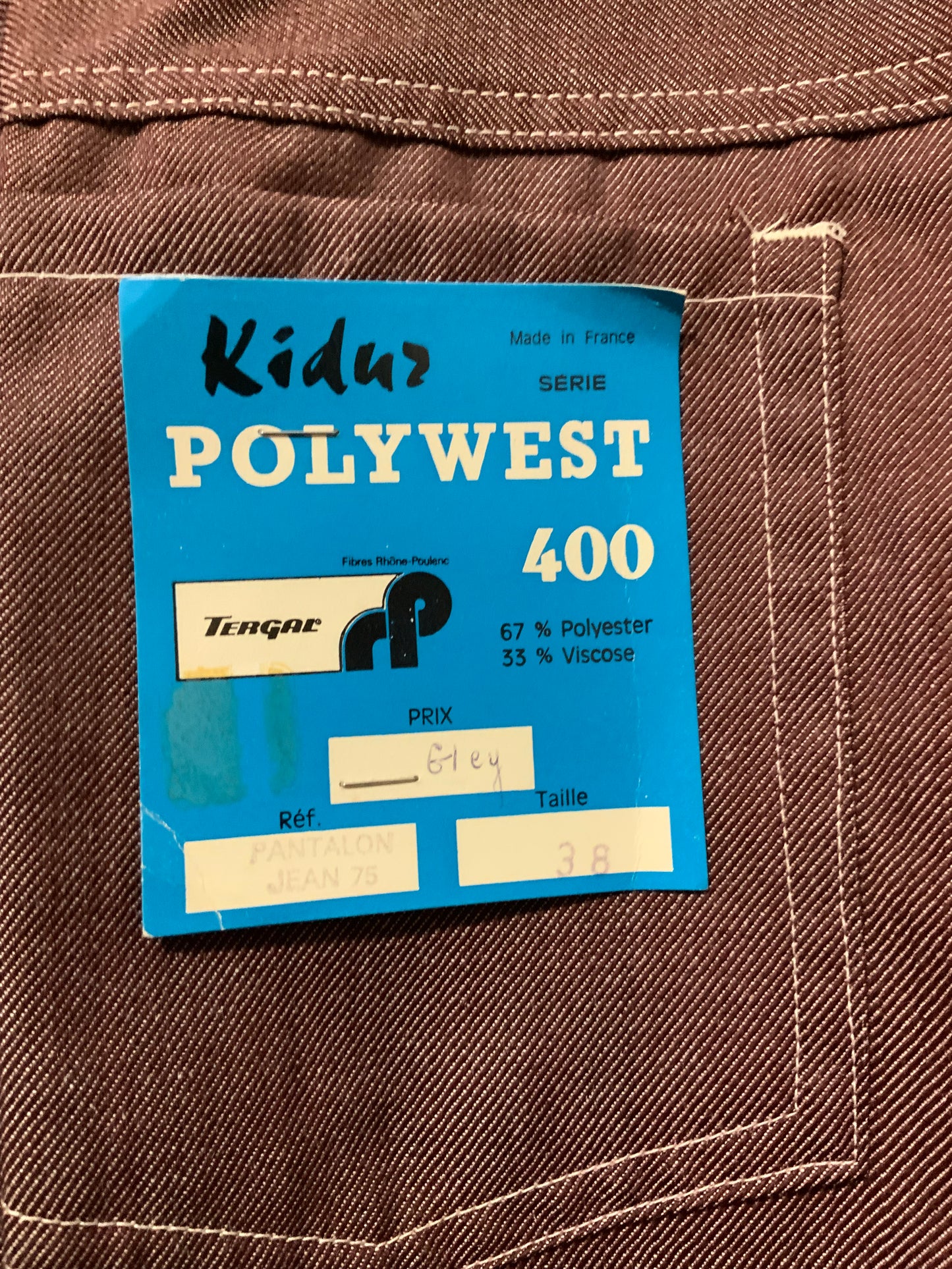 Pantalon Pattes d’éléphant Flare Vintage Kidur Deadstock 1975 Tergal France