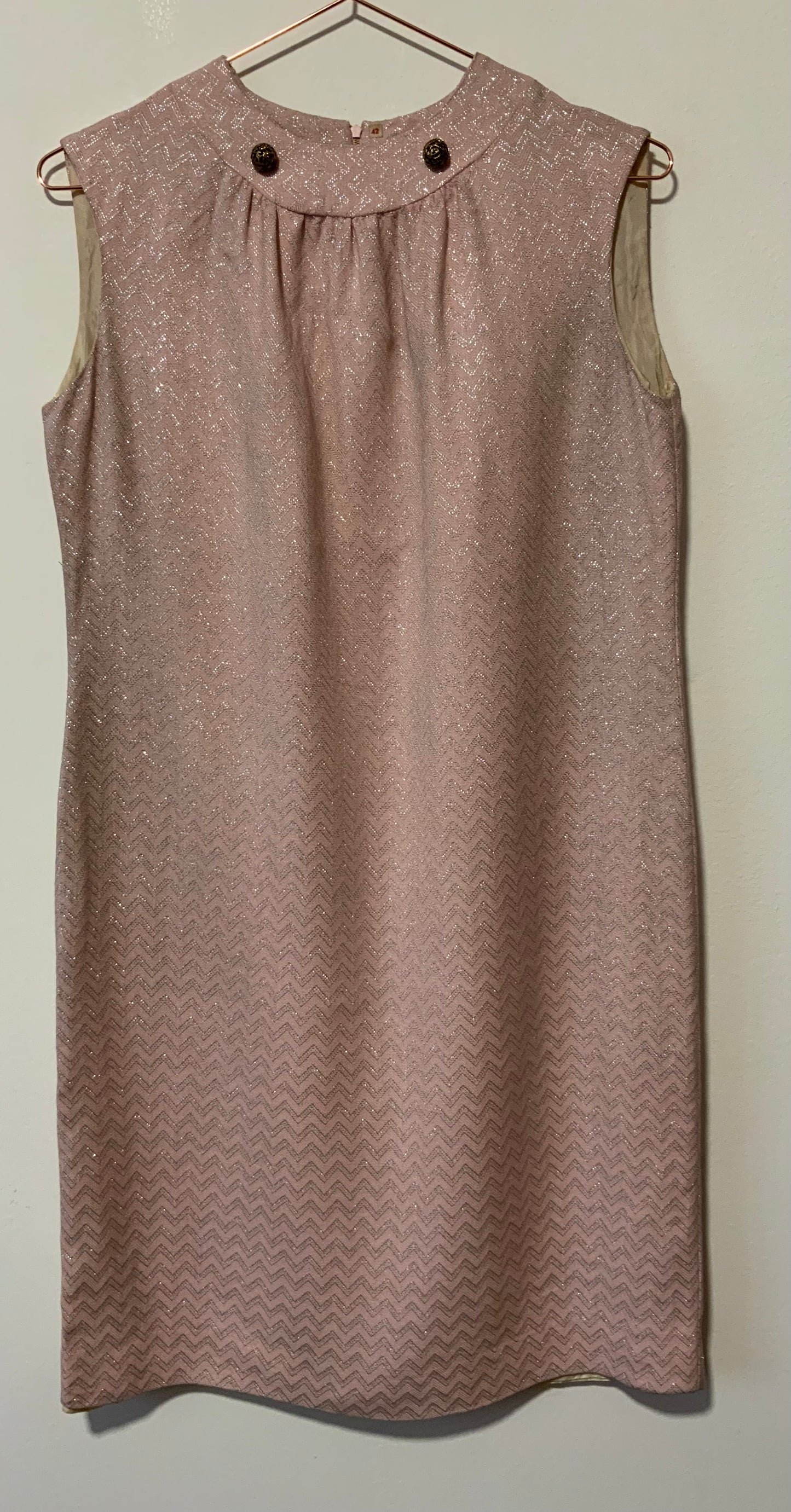 Robe droite rose pâle à paillette Made in France Vintage 1980 Création Laura couture
