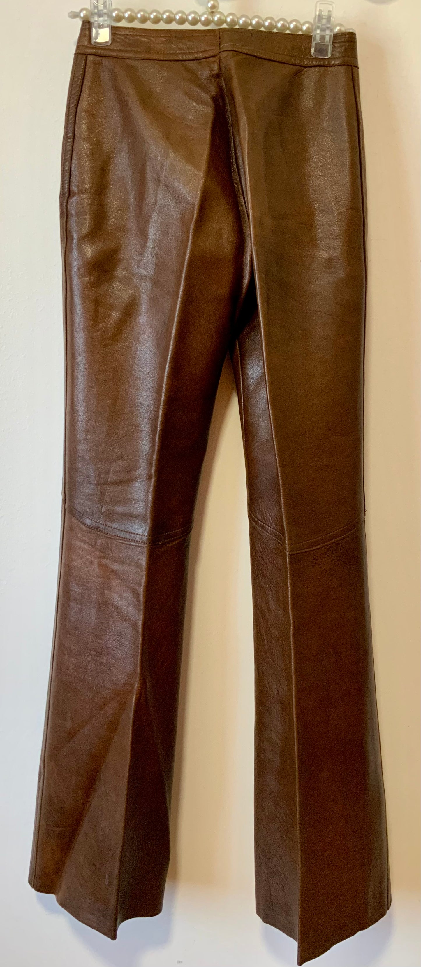 Incroyable Pantalon 70pants Pattes d’éléphant Flare Cuir Marron Unique