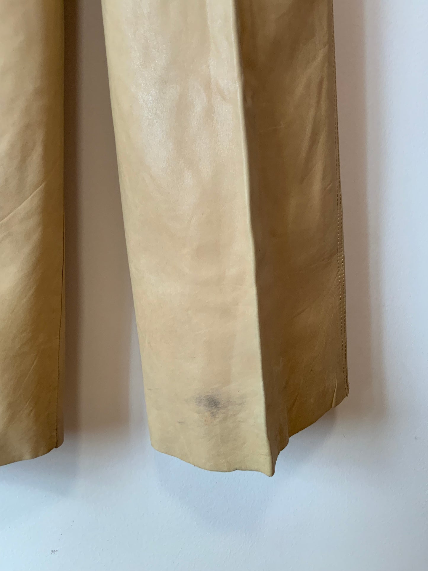 Sublime Pantalon pattes d’éléphant Flare 1970 Cuir beige Furs Ettex Paris