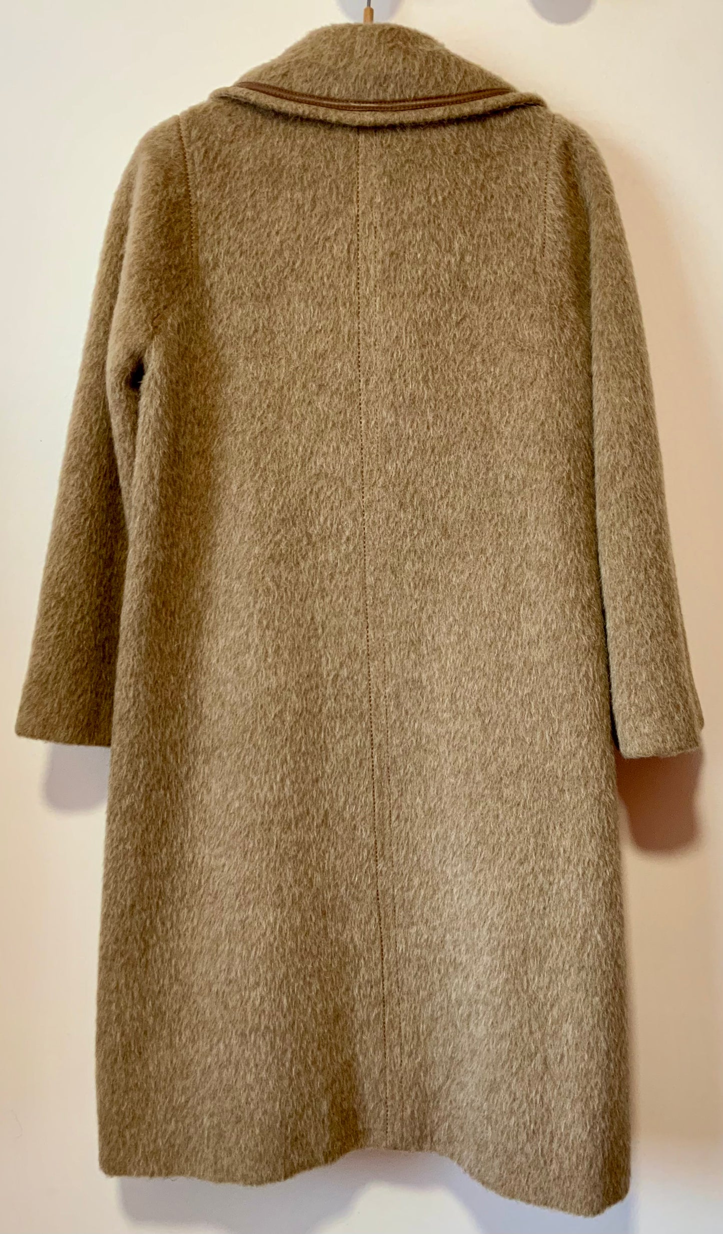 Manteau Laine Alpaga et cuir Vintage 1970 France Haut de gamme