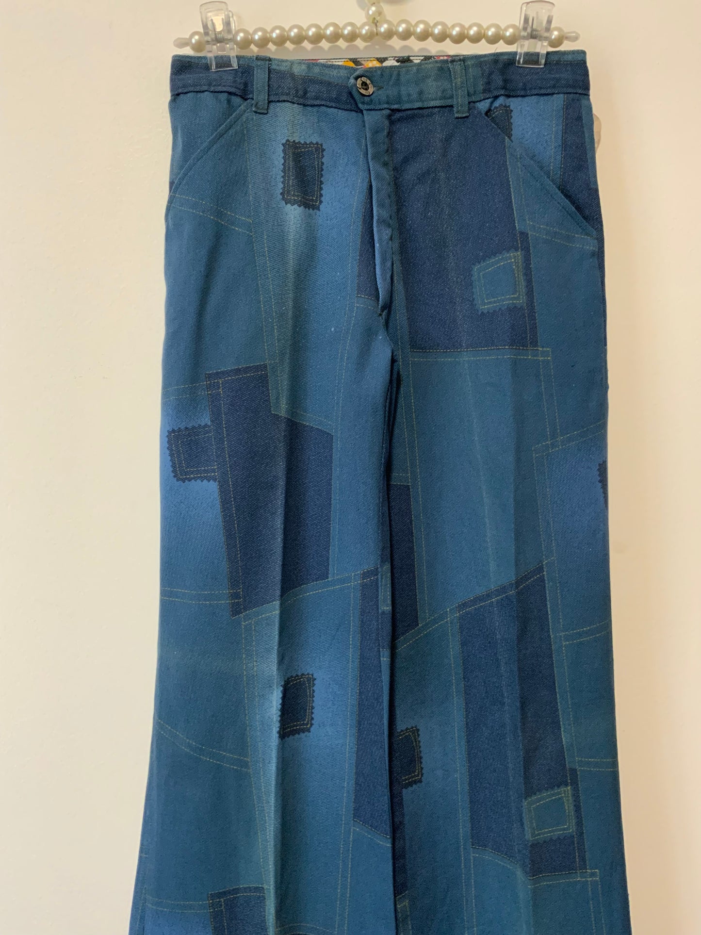 Jean Pattes d’éléphant flare Effet patchwork Vintage 1970