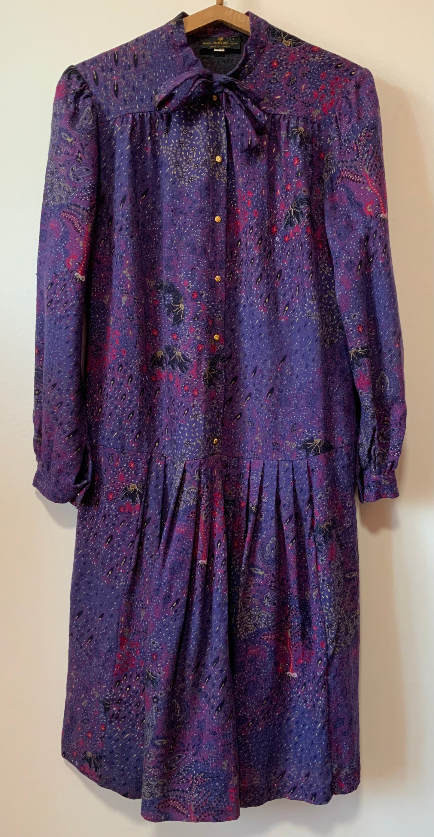 Robe 1960 Vintage France Fleurs laine