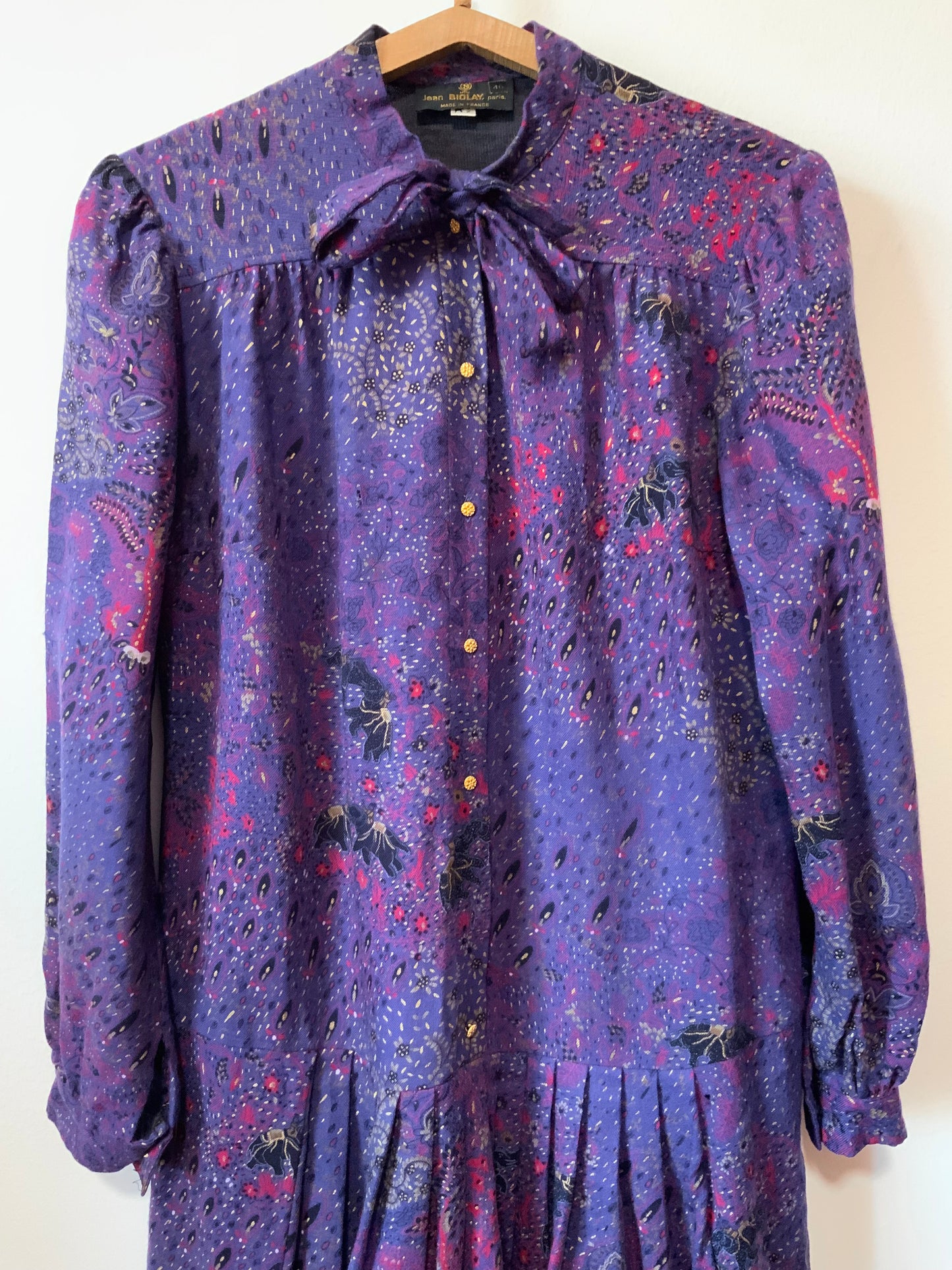 Robe 1960 Vintage France Fleurs laine