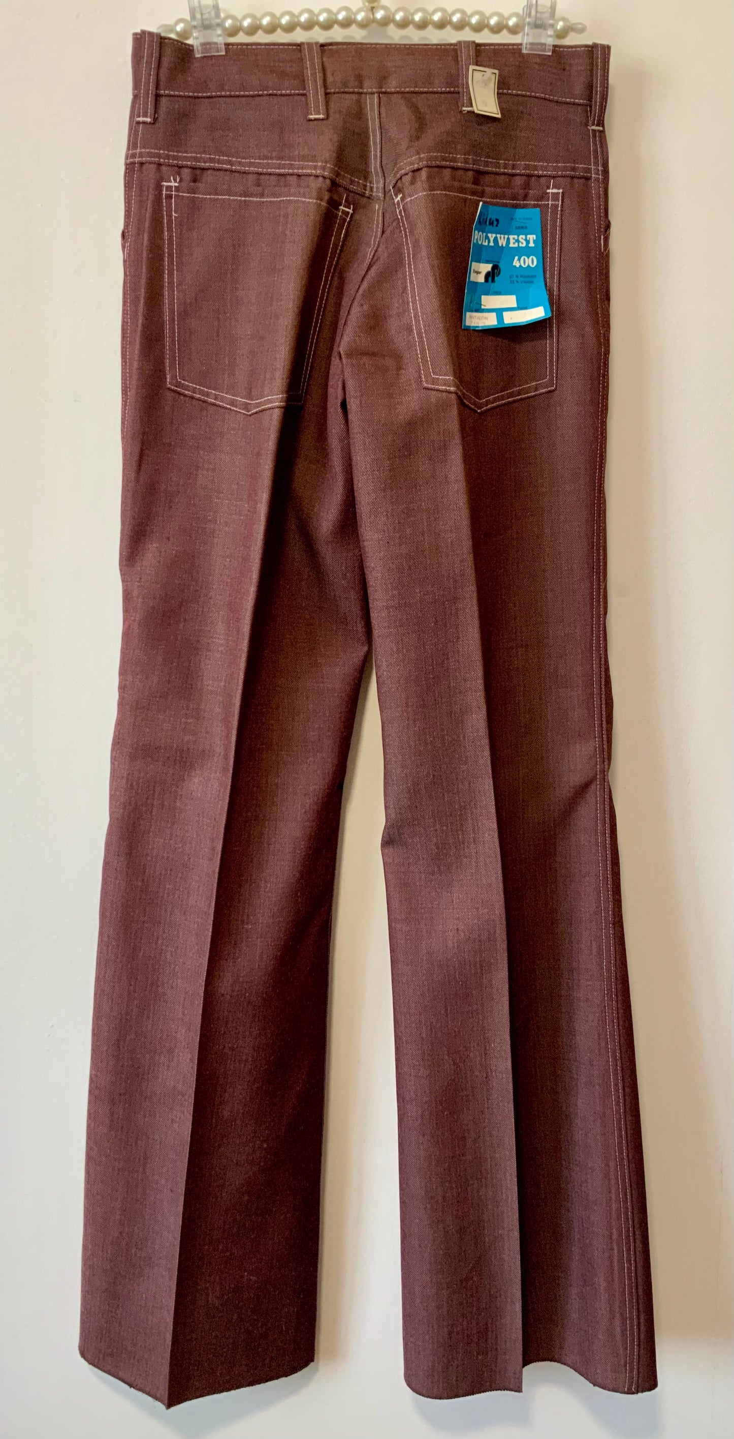 Pantalon pattes d’éléphant Flare France Deadstock Denim Rouge 1975 Vintage